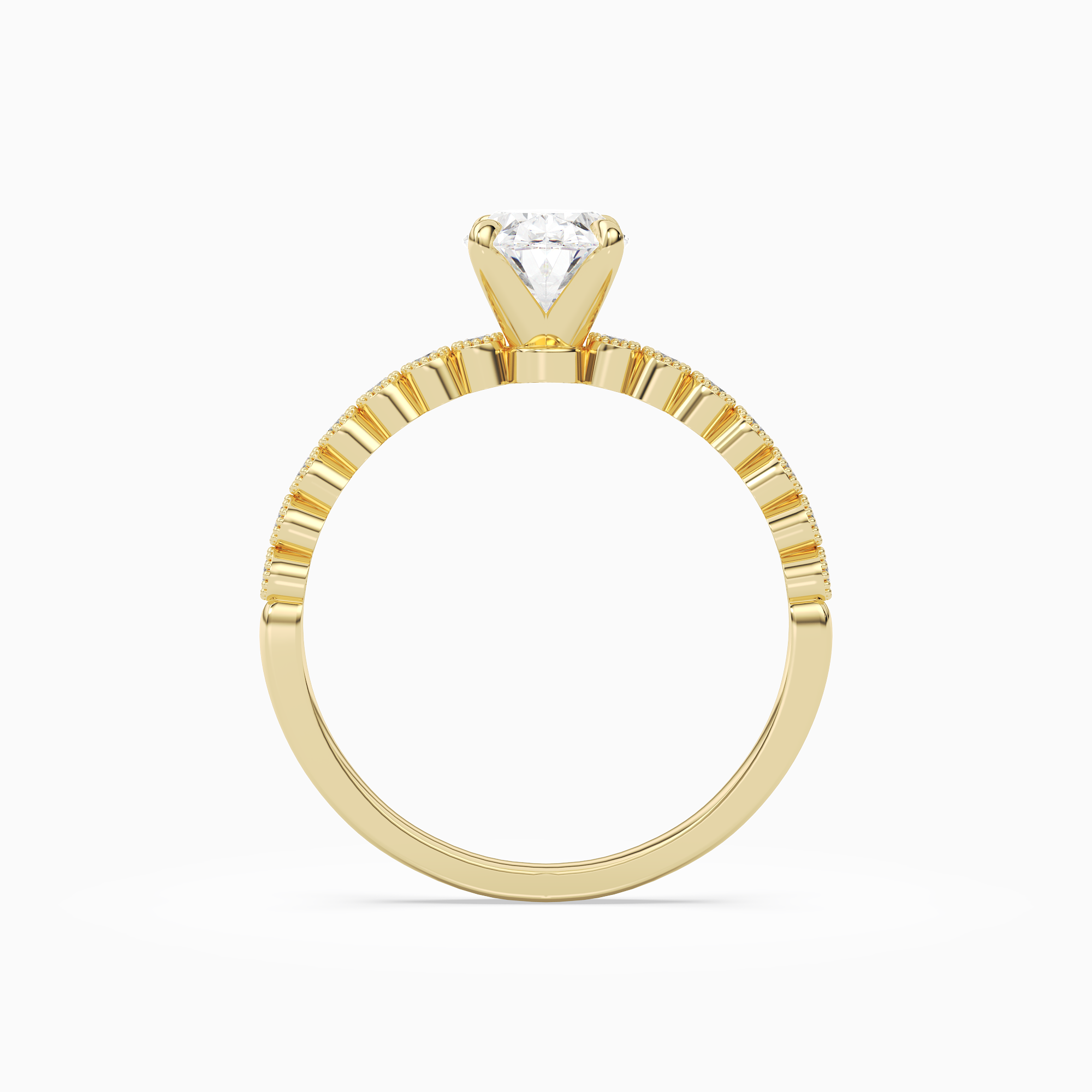 Oval Accent Shoulder Solitaire in 14K Yellow Gold side profile