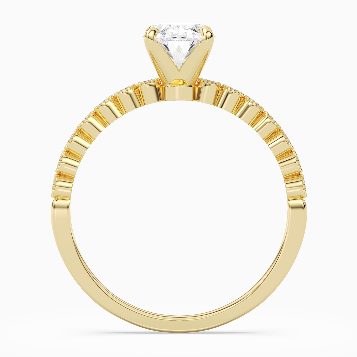 Oval Accent Shoulder Solitaire in 14K Yellow Gold side profile