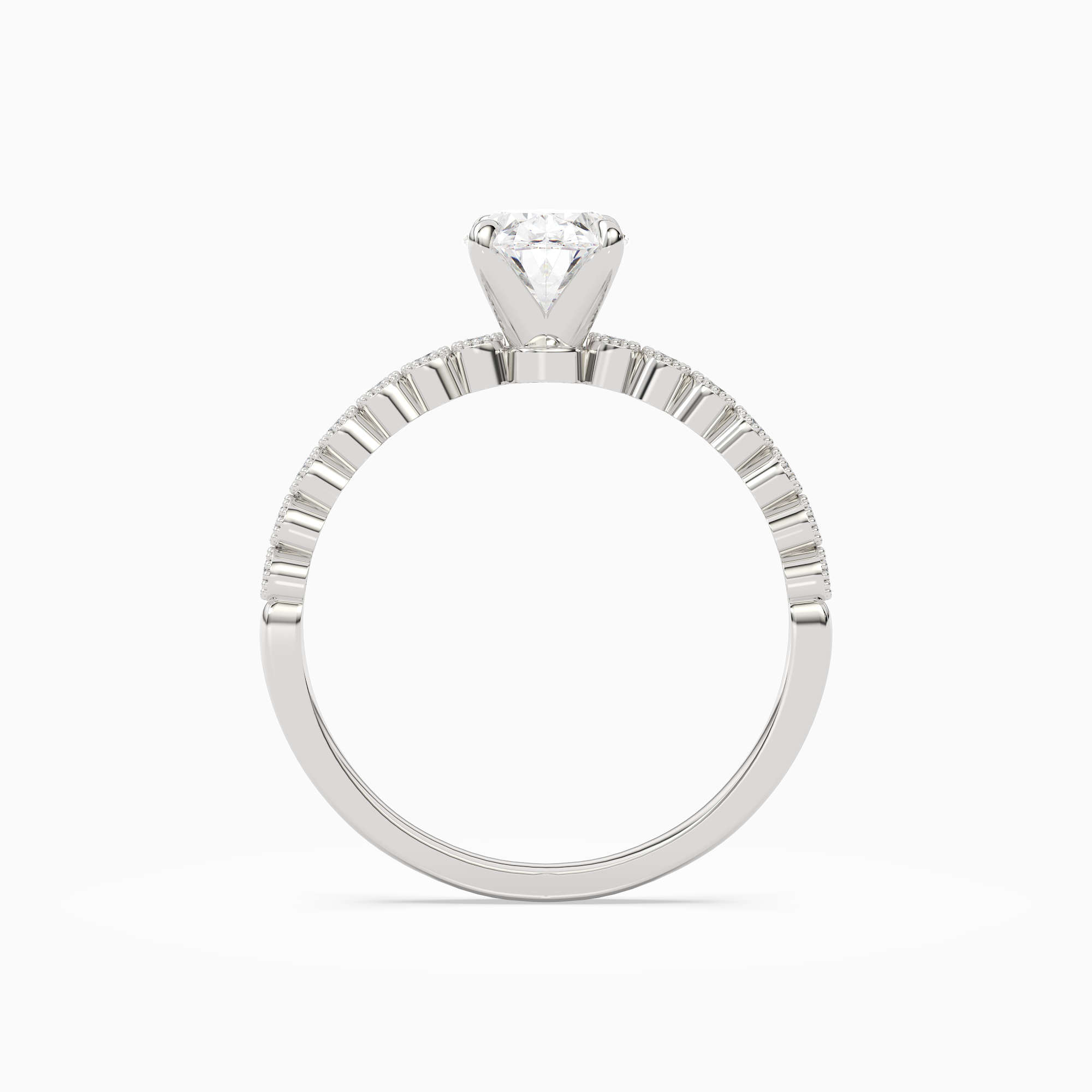 Oval Accent Shoulder Solitaire in 18K White Gold side profile