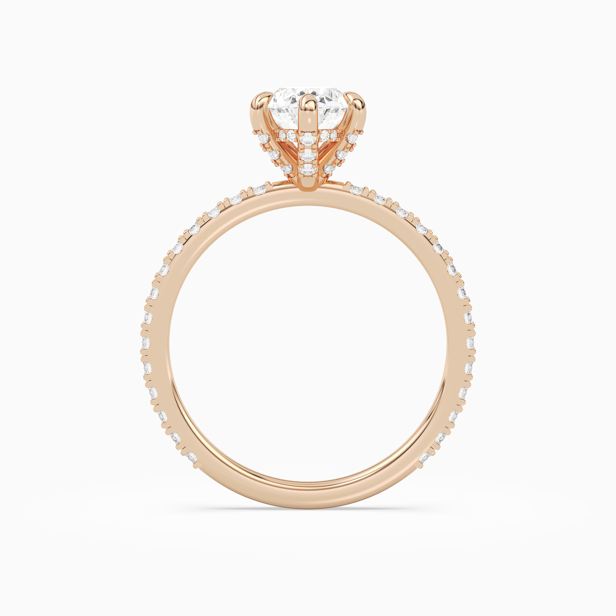 Oval Hidden Halo Accent Six-Prong Pavé in 14K Rose Gold side profile