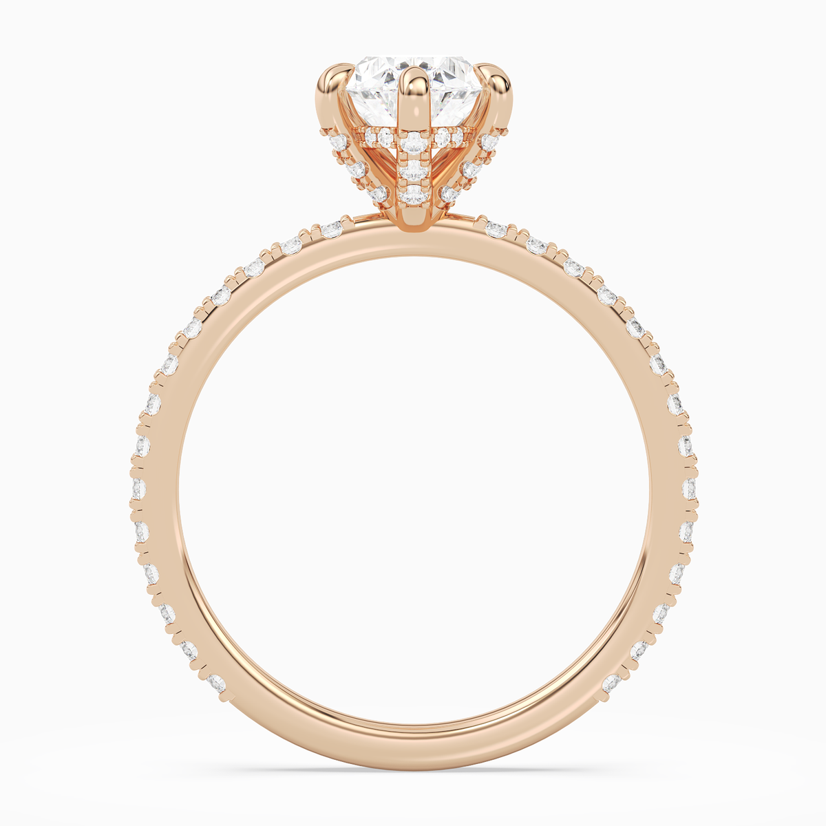 Oval Hidden Halo Accent Six-Prong Pavé in 14K Rose Gold side profile