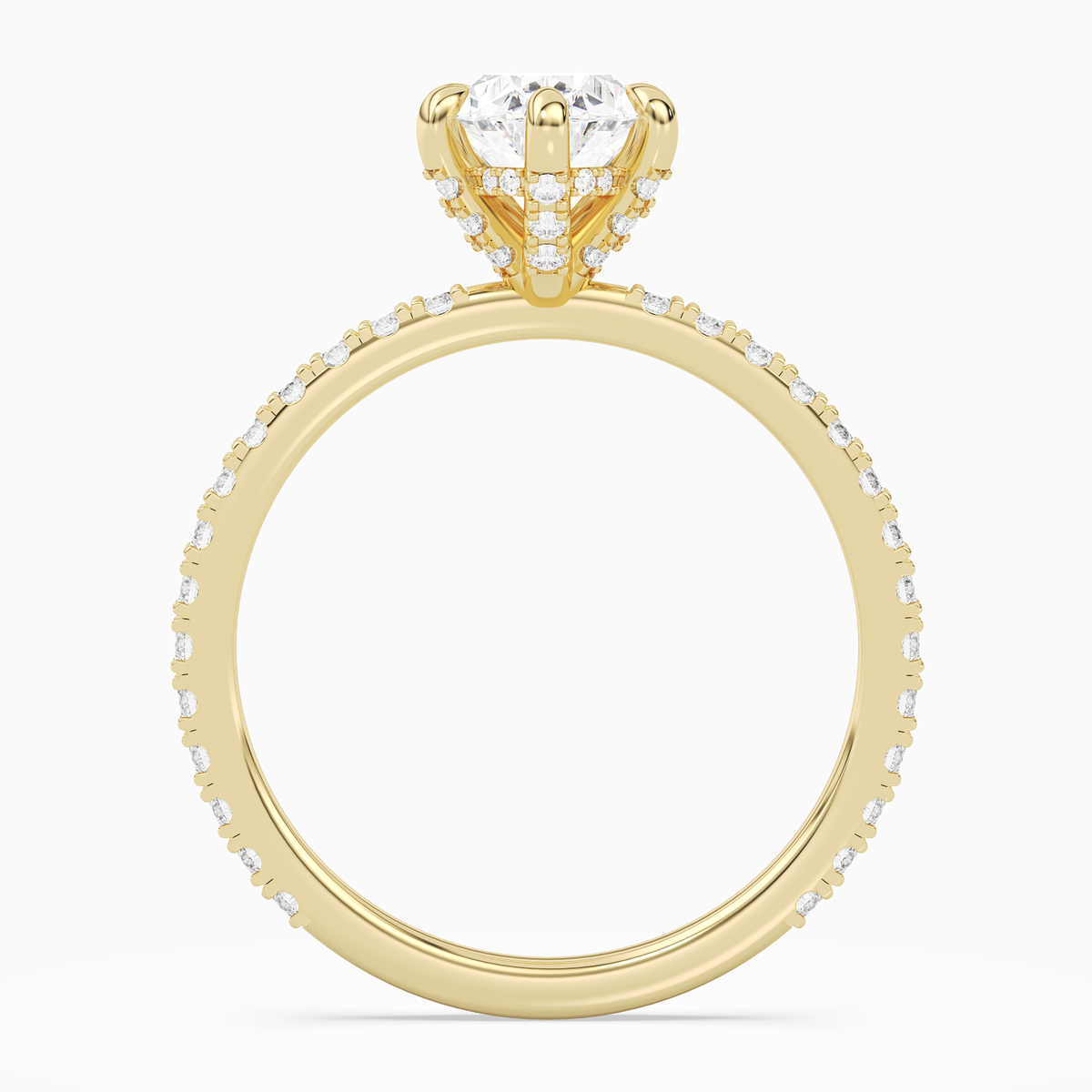 Oval Hidden Halo Accent Six-Prong Pavé in 18K Yellow Gold side profile