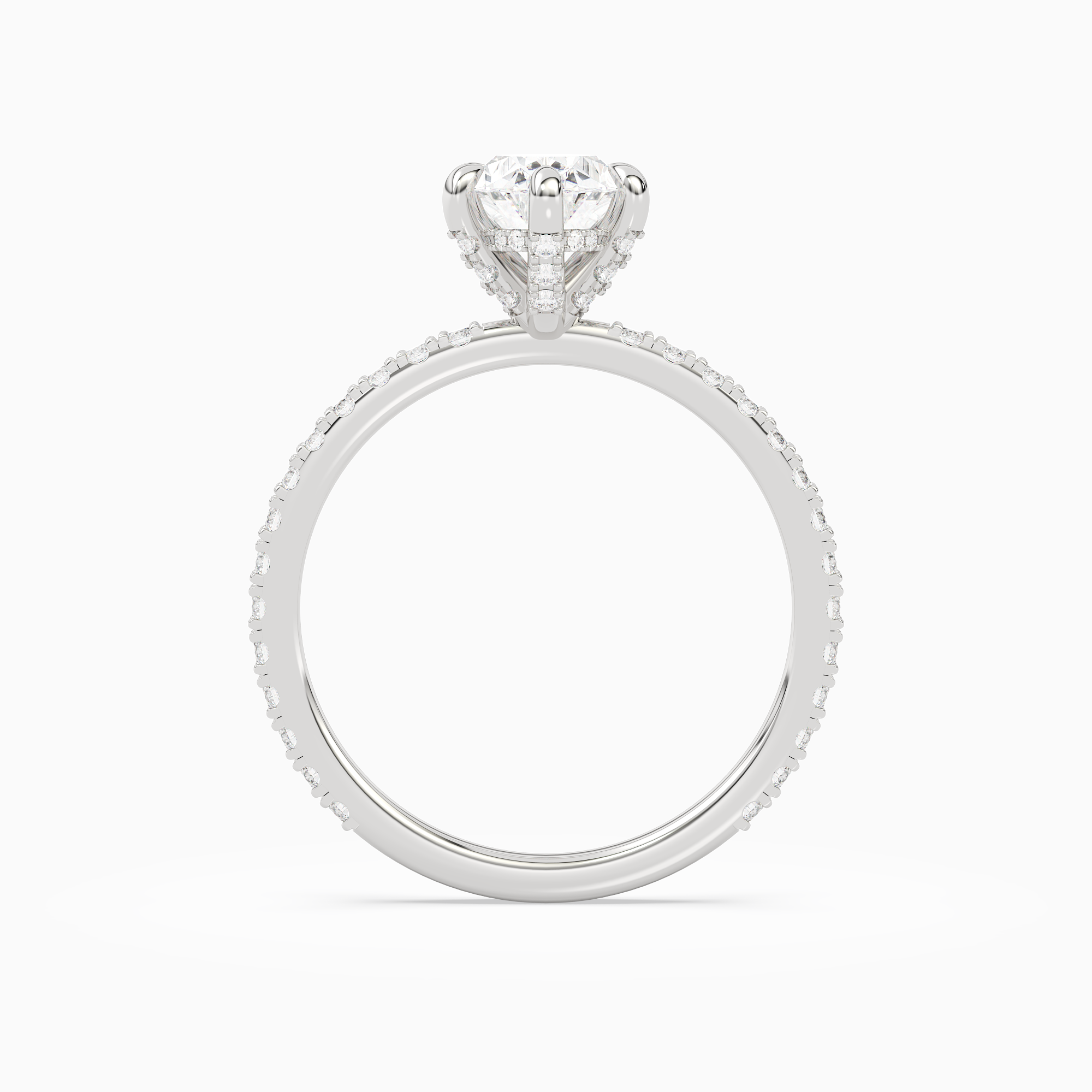 Oval Hidden Halo Accent Six-Prong Pavé in Platinum side profile