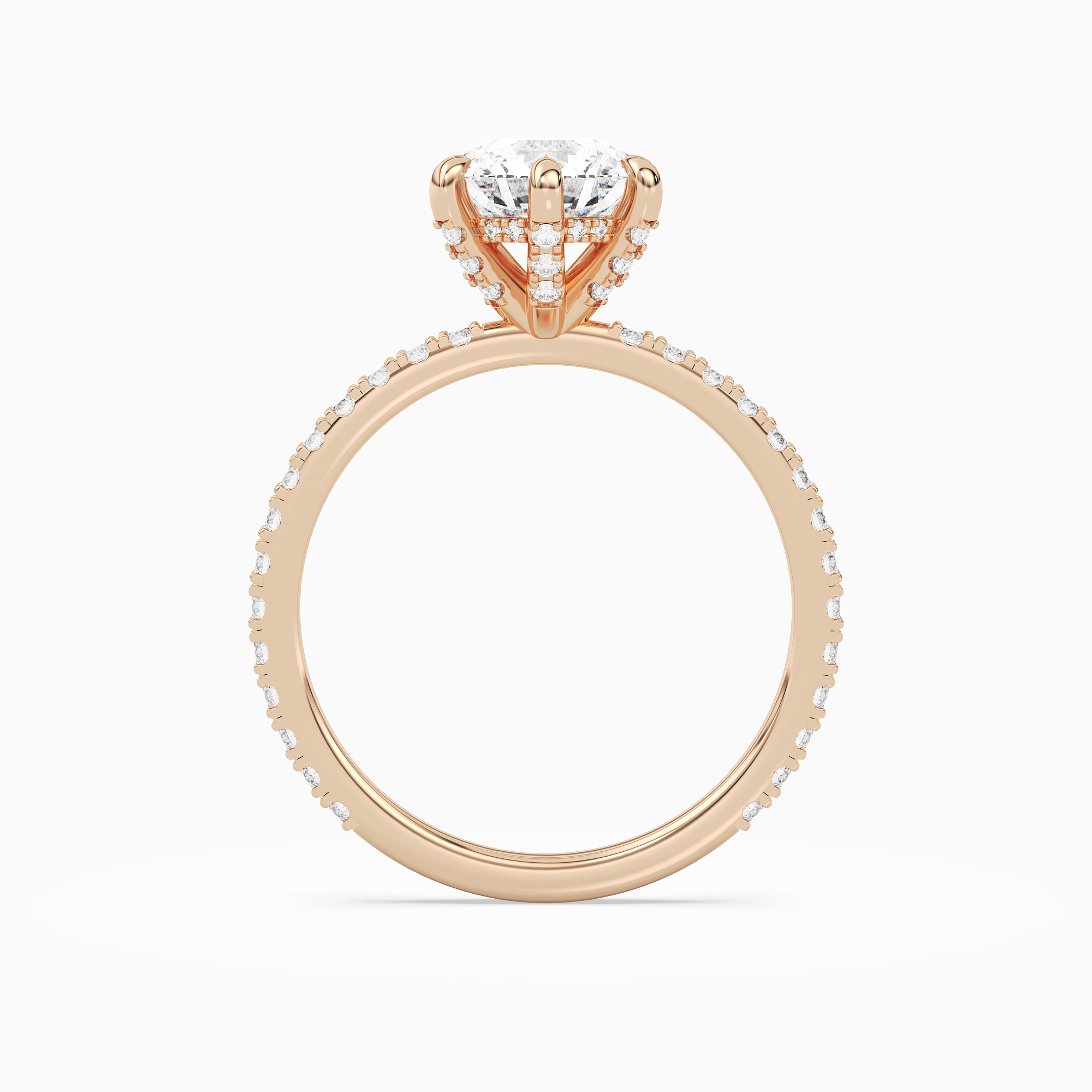 Round Hidden Halo Accent Six-Prong Pavé in 14K Rose Gold side profile
