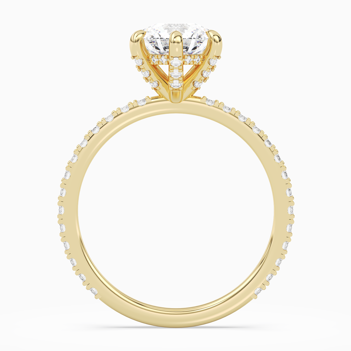 Round Hidden Halo Accent Six-Prong Pavé in 14K Yellow Gold side profile