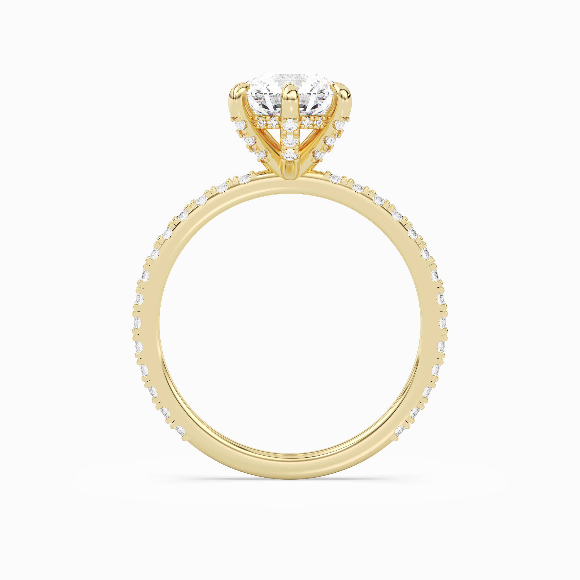 Round Hidden Halo Accent Six-Prong Pavé in 18K Yellow Gold side profile