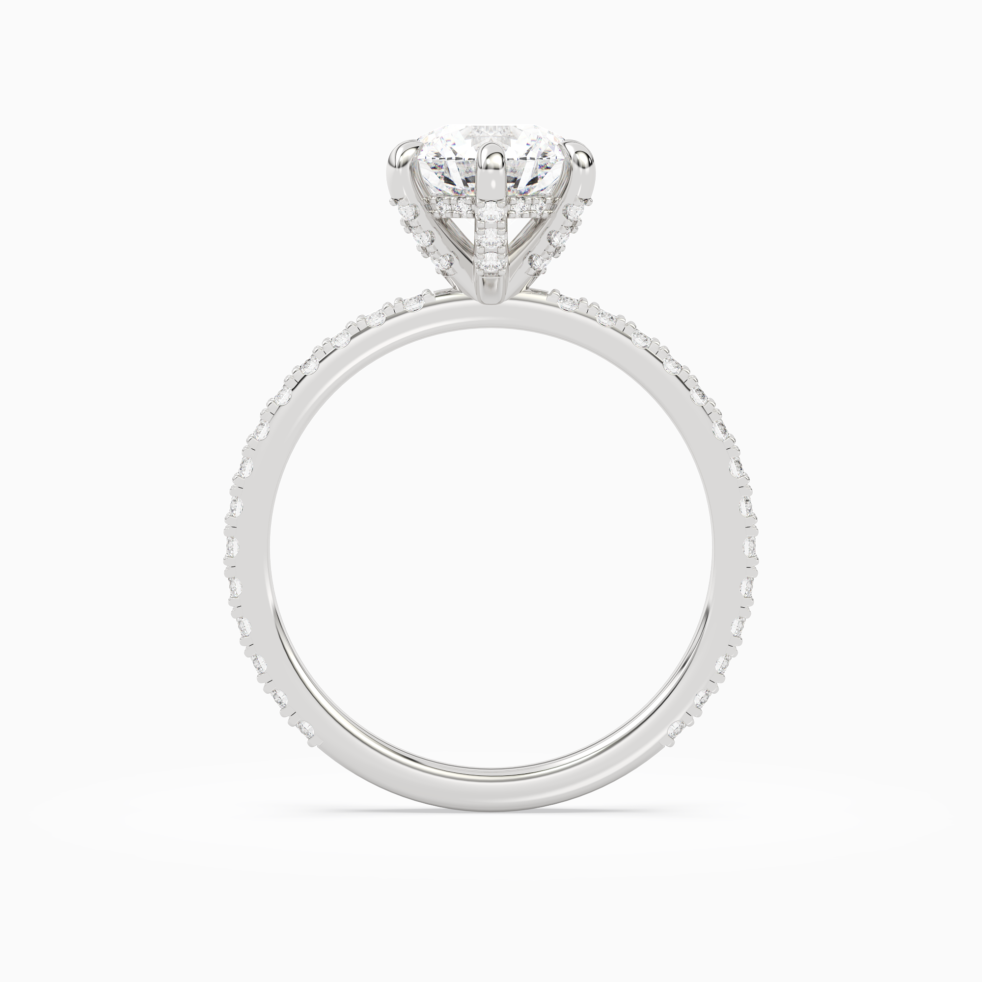 Round Hidden Halo Accent Six-Prong Pavé in Platinum side profile