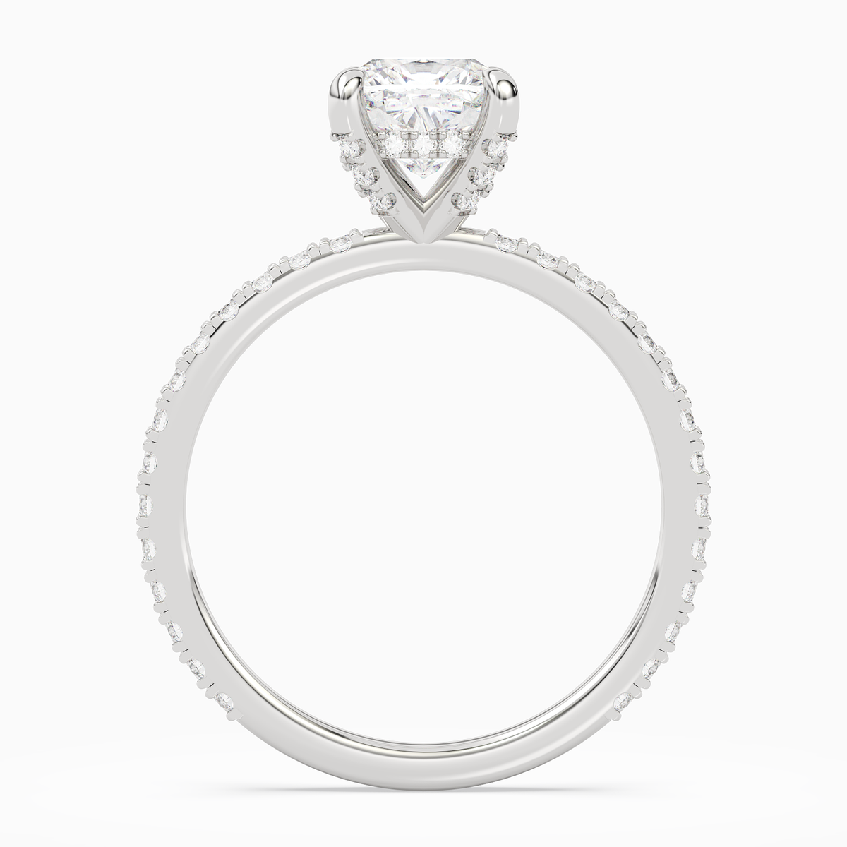 Cushion Hidden Halo Accent Luxe Pavé in Platinum side profile