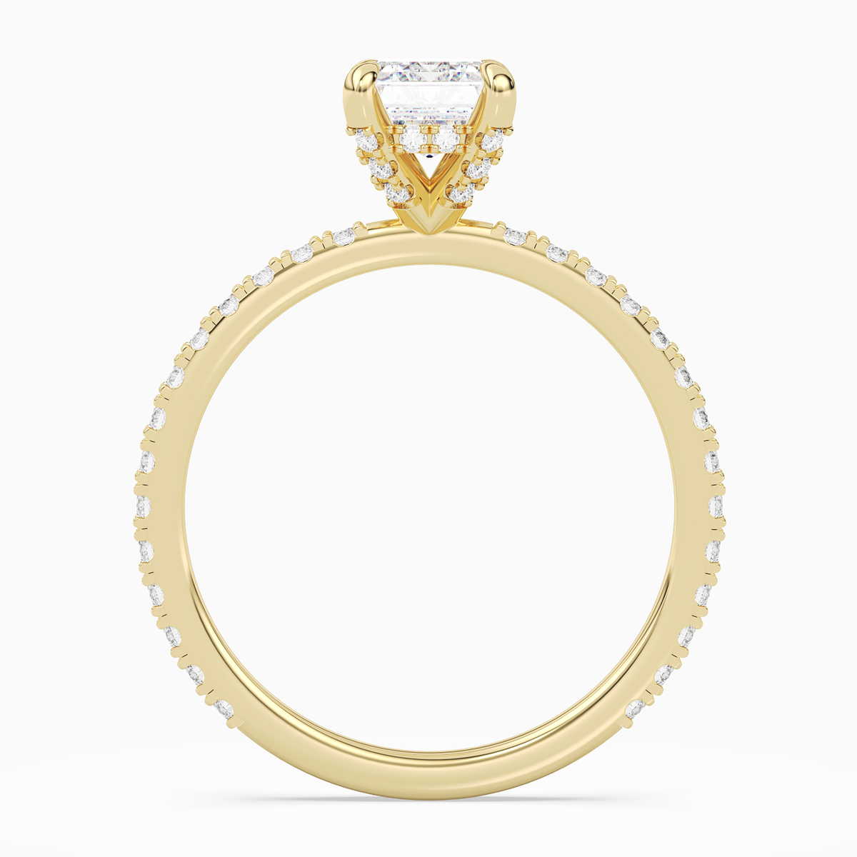 Emerald Hidden Halo Accent Luxe Pavé in 14K Yellow Gold side profile
