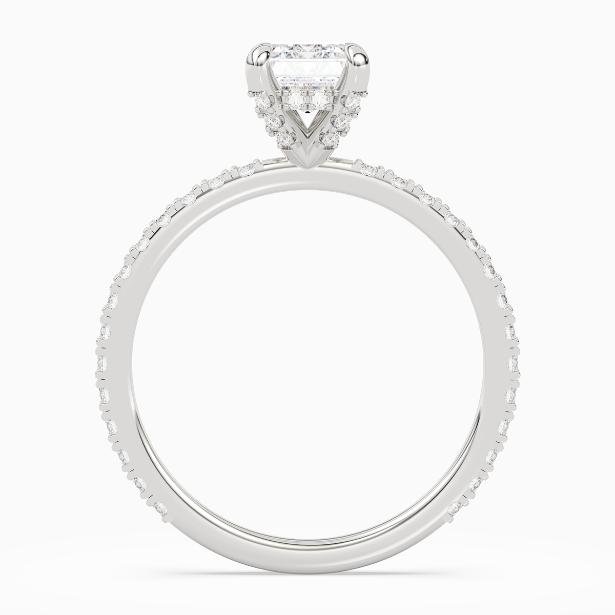 Emerald Hidden Halo Accent Luxe Pavé in 18K White Gold side profile