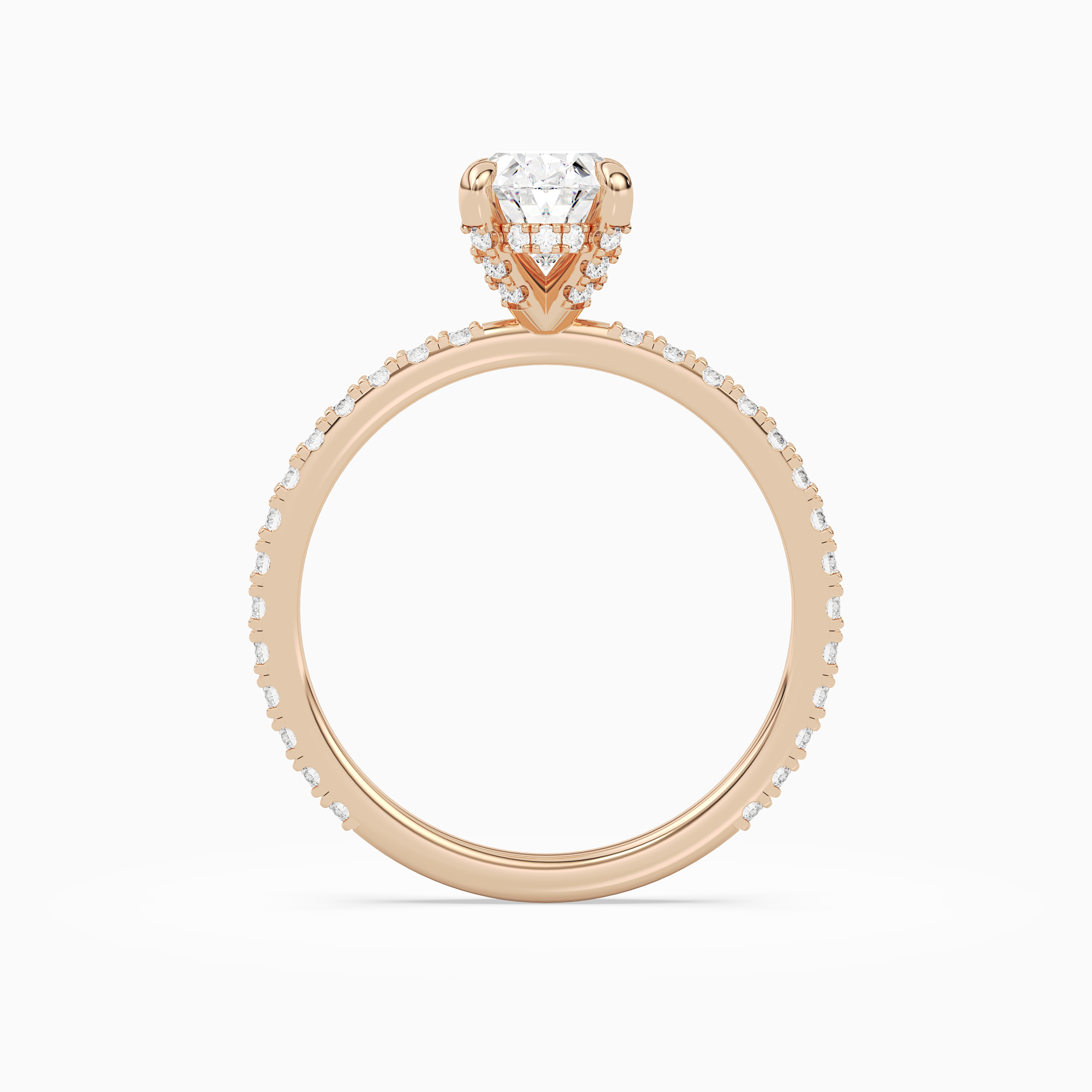 Oval Hidden Halo Accent Luxe Pavé in 14K Rose Gold side profile