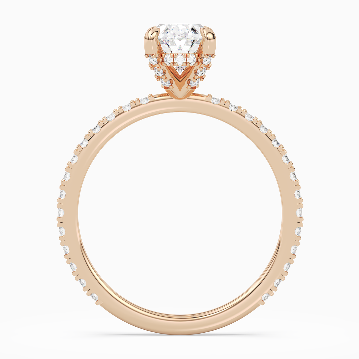 Oval Hidden Halo Accent Luxe Pavé in 14K Rose Gold side profile