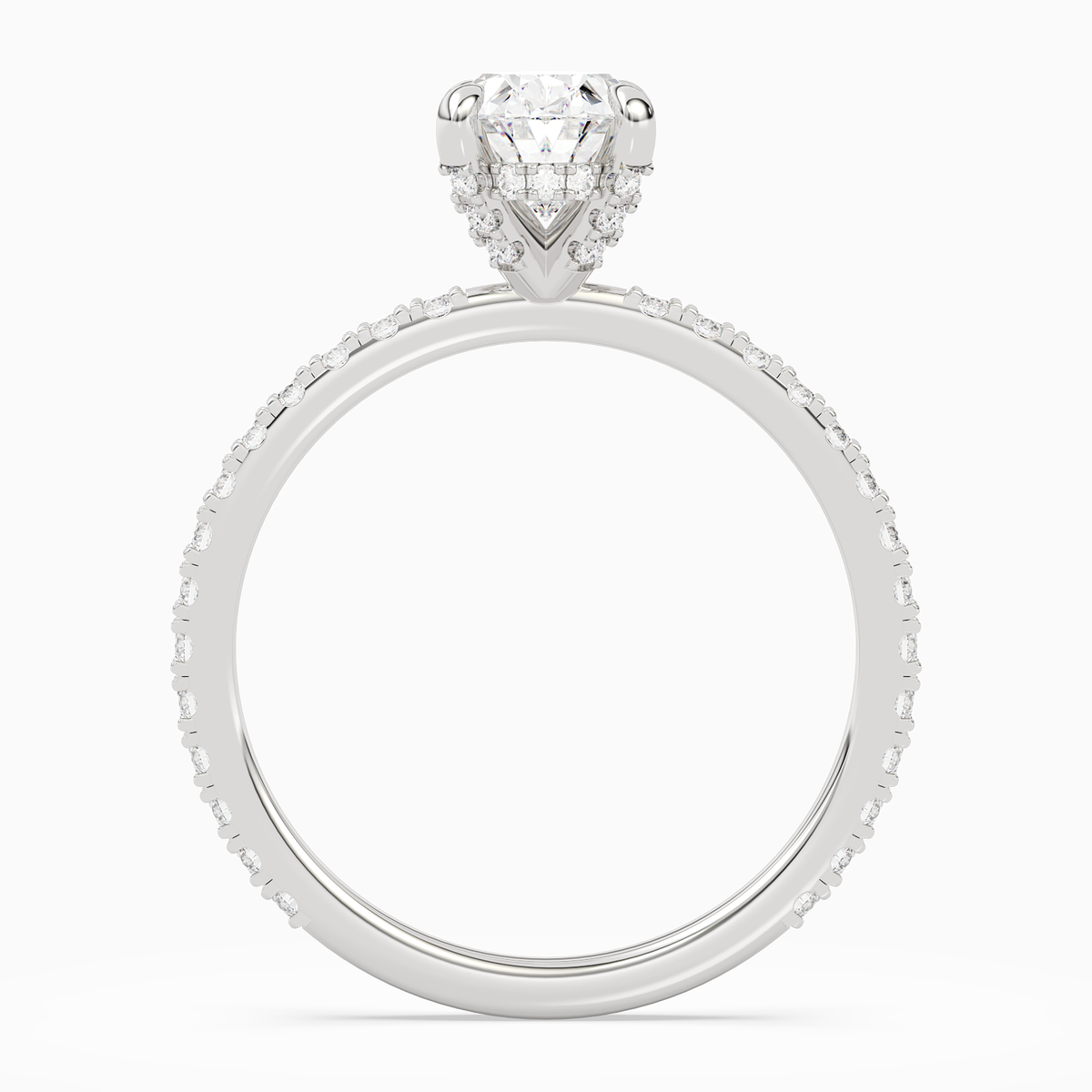 Oval Hidden Halo Accent Luxe Pavé in 14K White Gold side profile