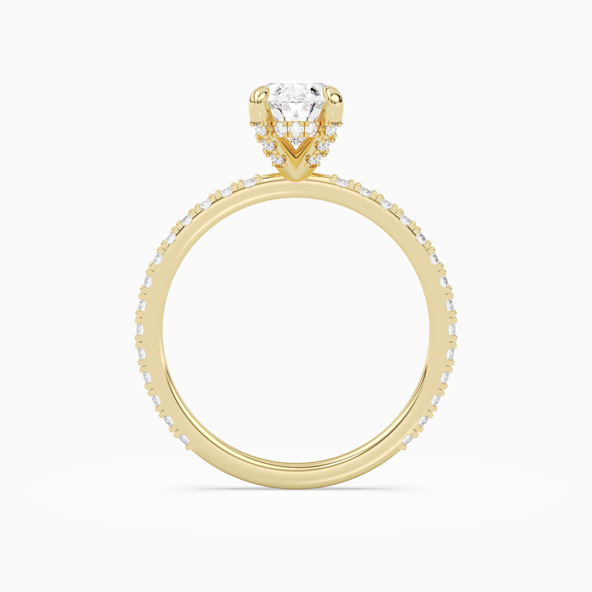 Oval Hidden Halo Accent Luxe Pavé in 18K Yellow Gold side profile
