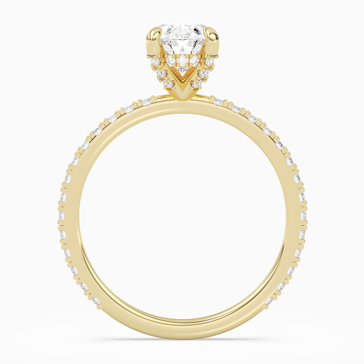Oval Hidden Halo Accent Luxe Pavé in 18K Yellow Gold side profile