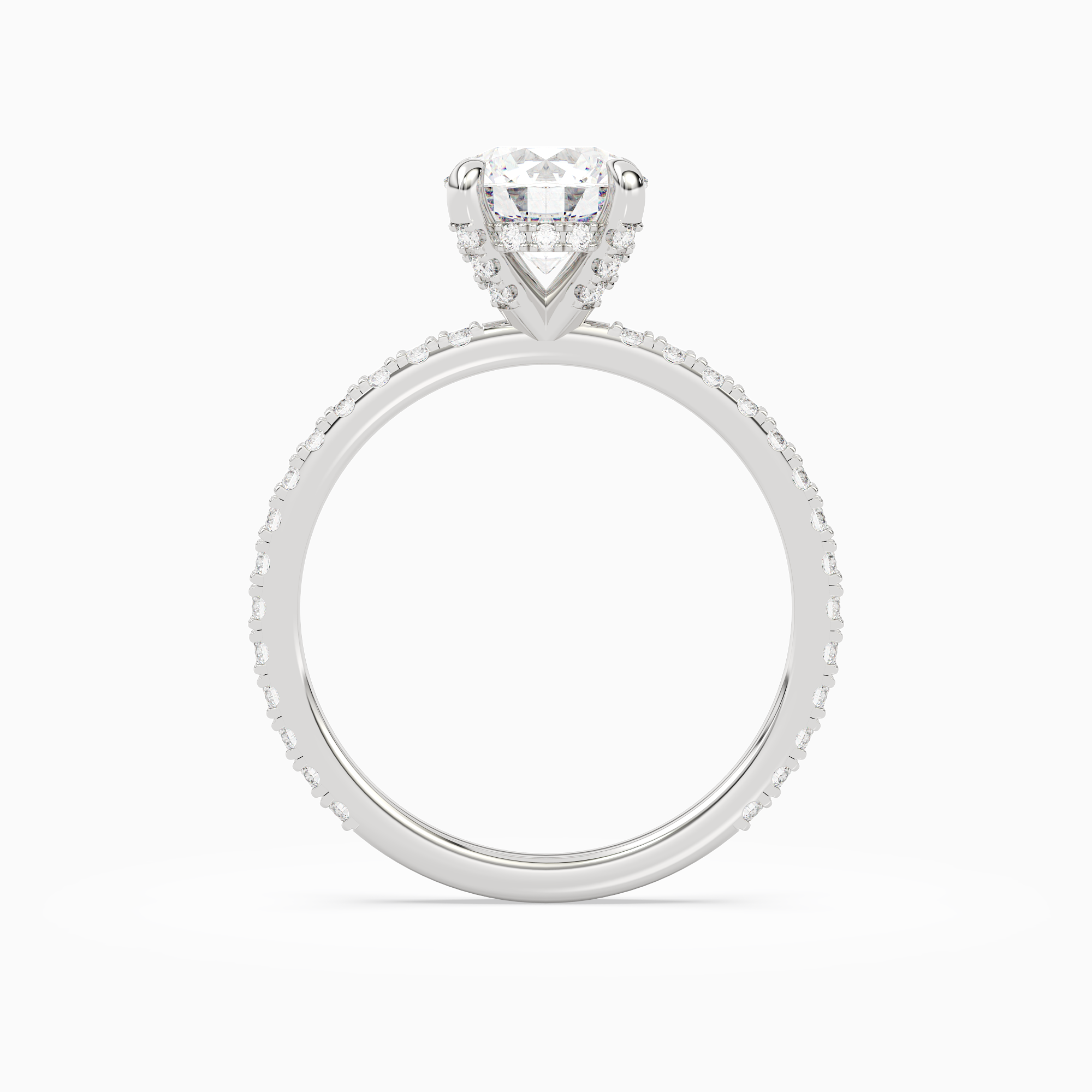 Round Hidden Halo Accent Luxe Pavé in Platinum side profile