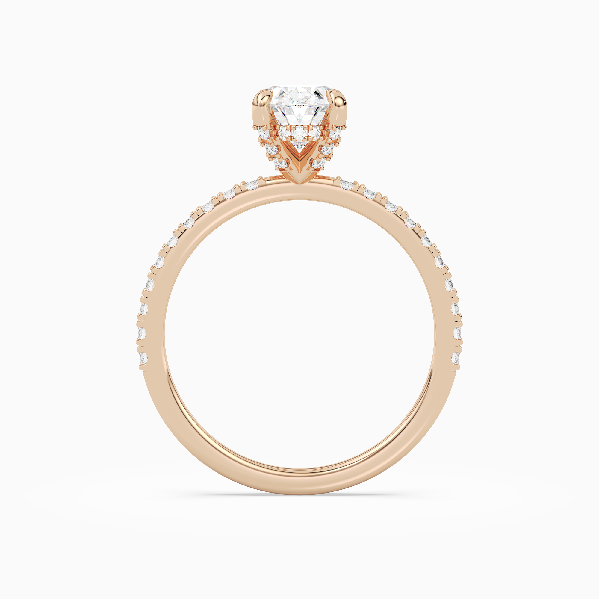 Oval Hidden Halo Accent Pavé in 14K Rose Gold side profile