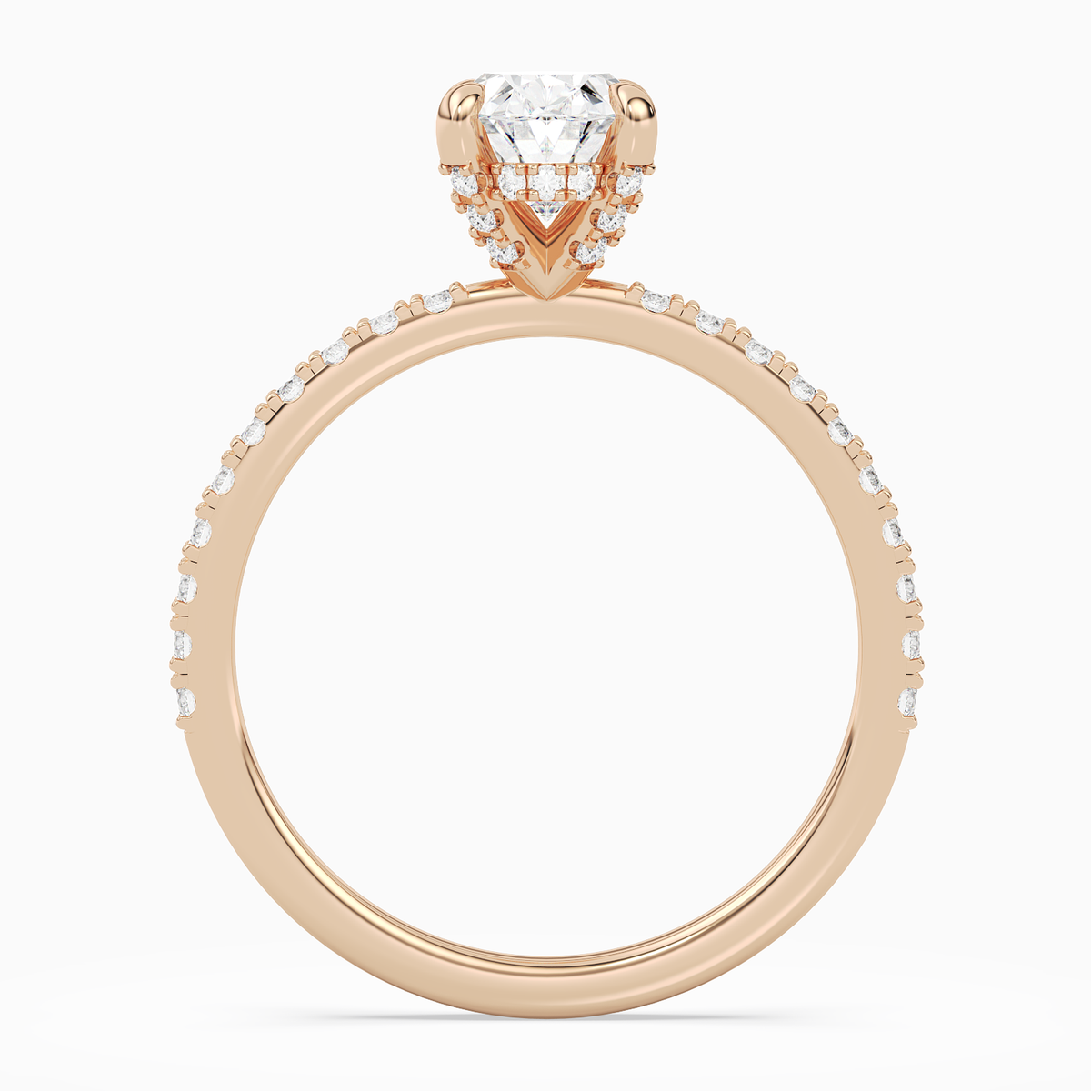 Oval Hidden Halo Accent Pavé in 14K Rose Gold side profile