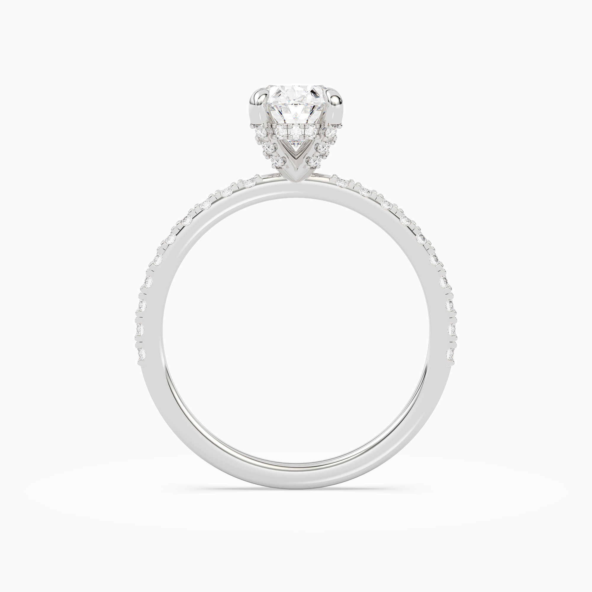 Oval Hidden Halo Accent Pavé in 14K White Gold side profile