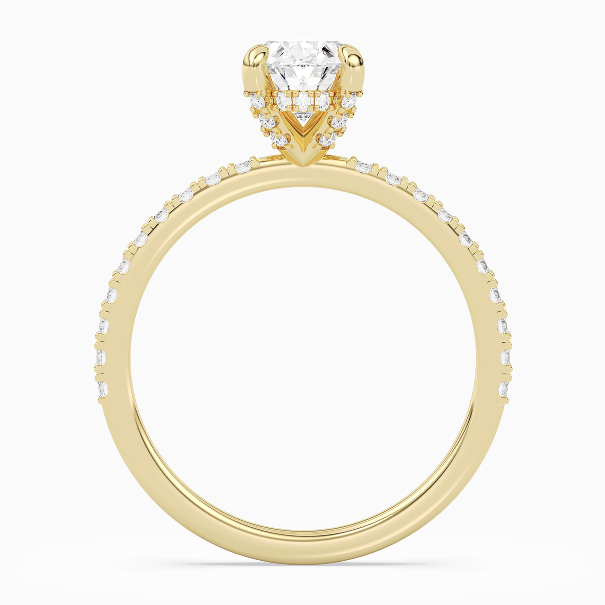 Oval Hidden Halo Accent Pavé in 18K Yellow Gold side profile