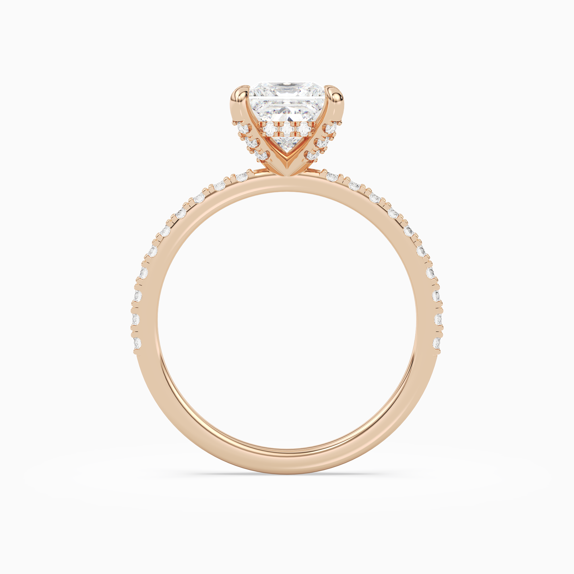 Princess Hidden Halo Accent Pavé in 14K Rose Gold side profile