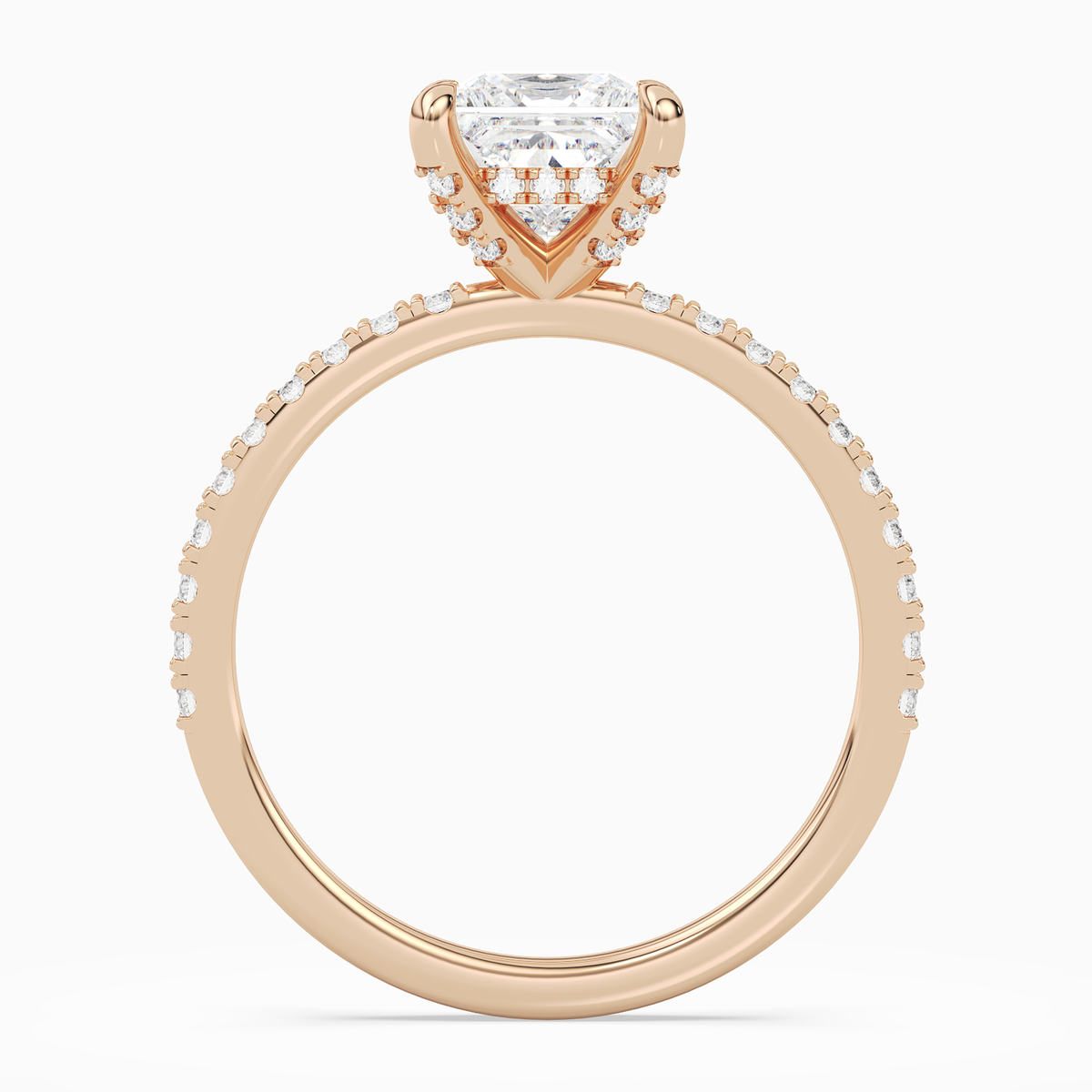 Princess Hidden Halo Accent Pavé in 14K Rose Gold side profile