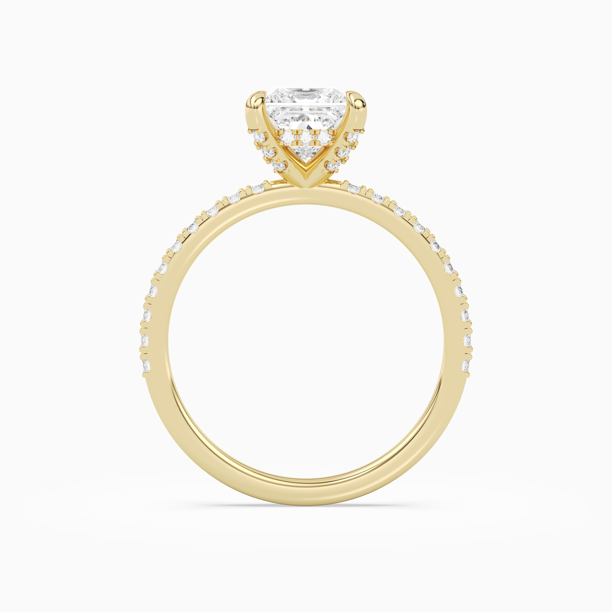 Princess Hidden Halo Accent Pavé in 18K Yellow Gold side profile