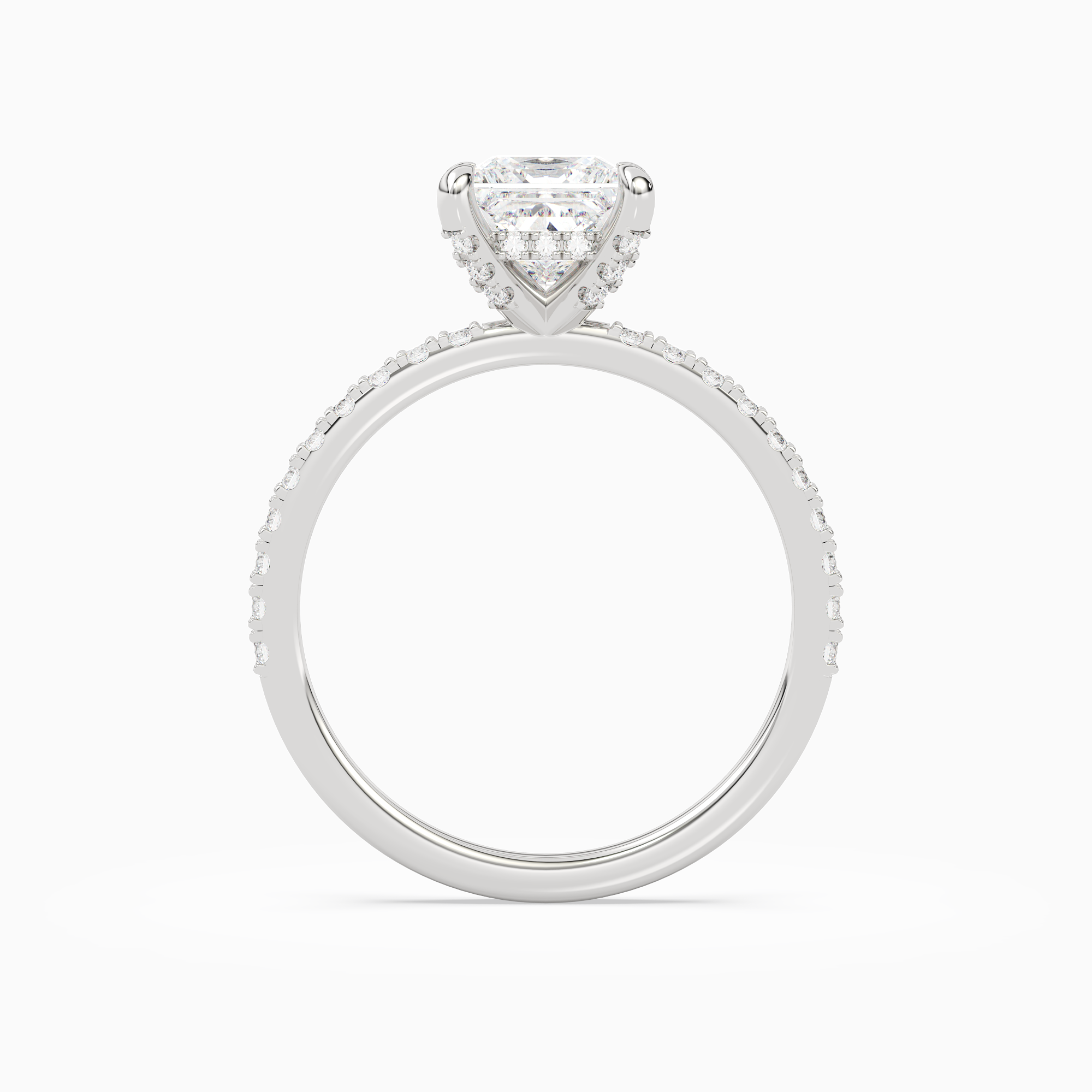 Princess Hidden Halo Accent Pavé in Platinum side profile