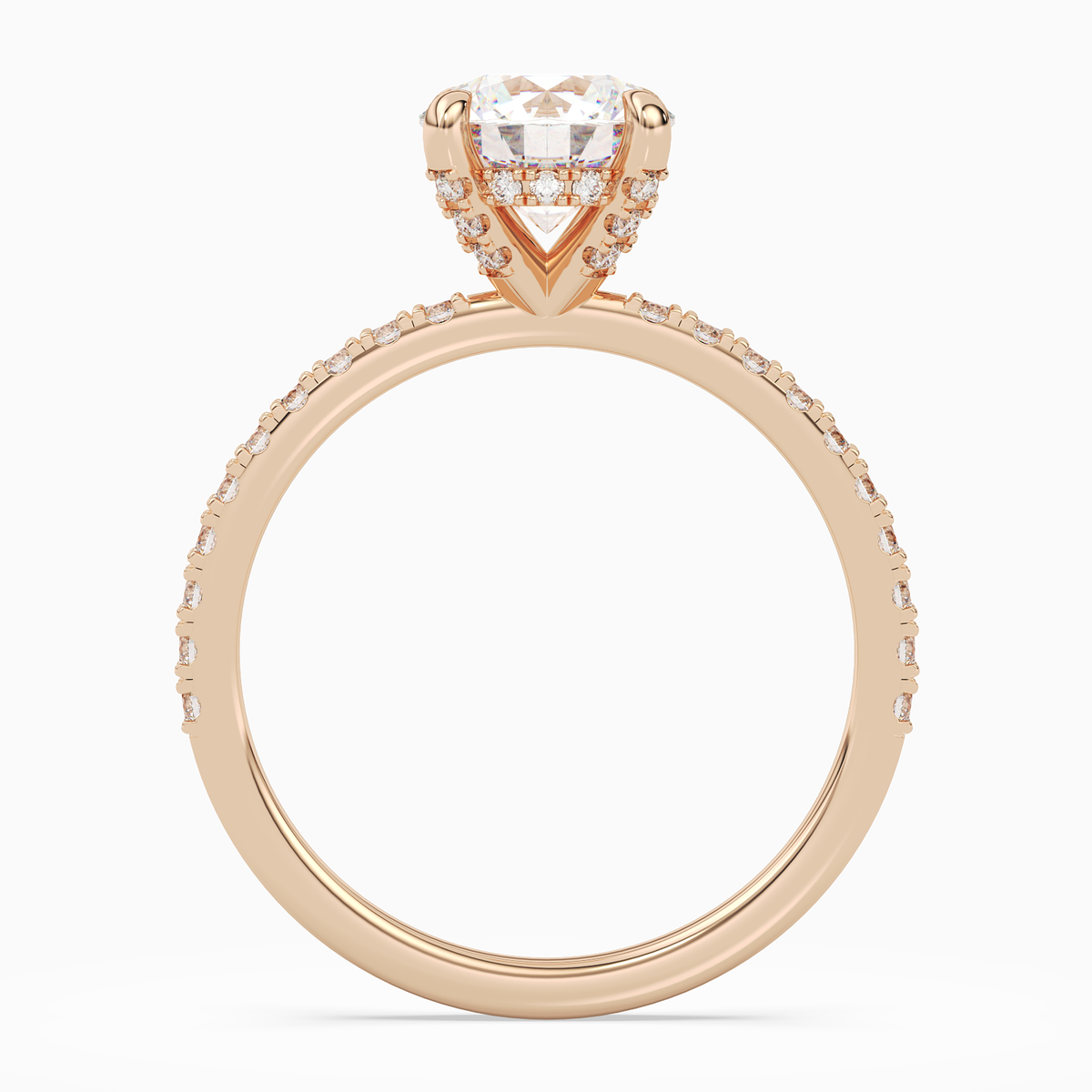 Round Hidden Halo Accent Pavé in 14K Rose Gold side profile