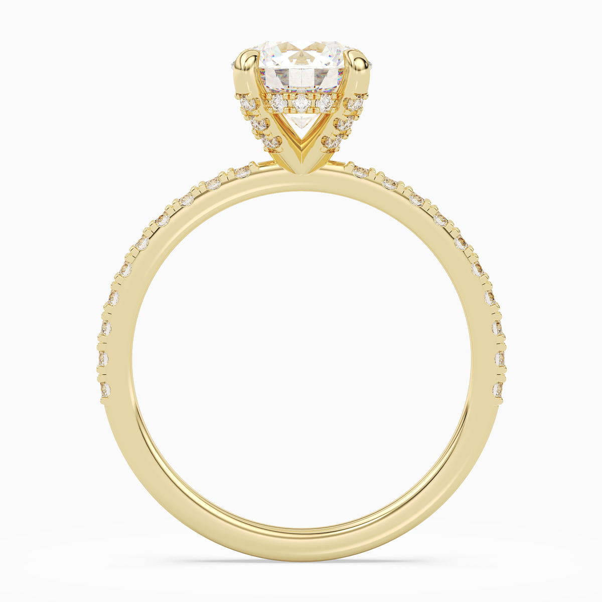 Round Hidden Halo Accent Pavé in 14K Yellow Gold side profile