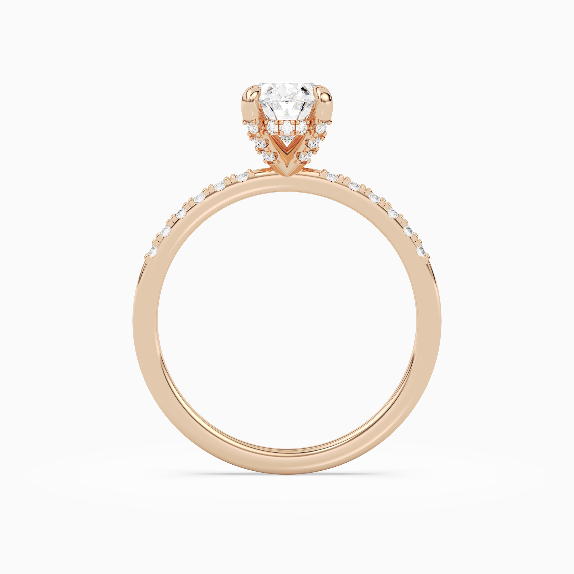 Oval Hidden Halo Accent Petite Pavé in 14K Rose Gold side profile