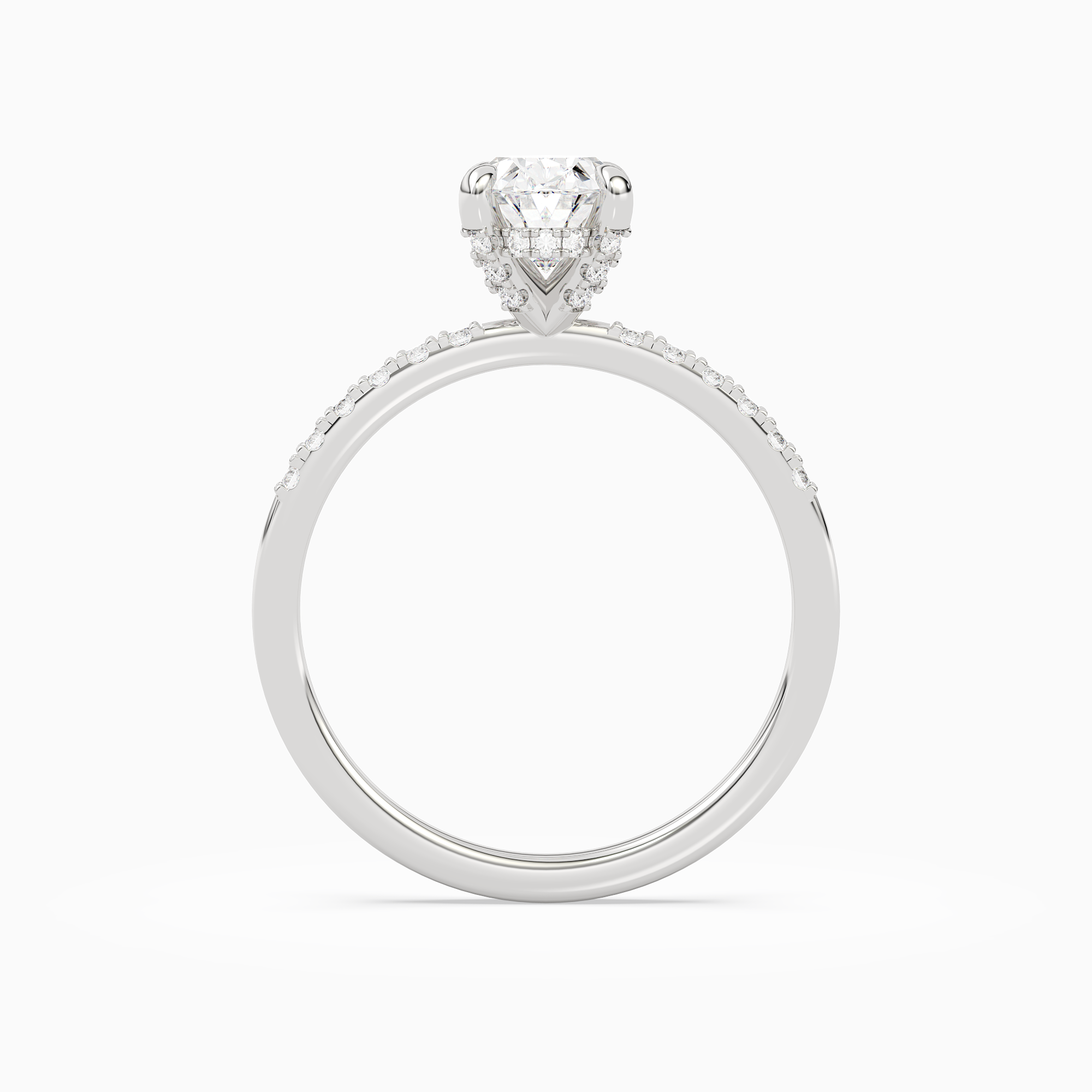 Oval Hidden Halo Accent Petite Pavé in 14K White Gold side profile