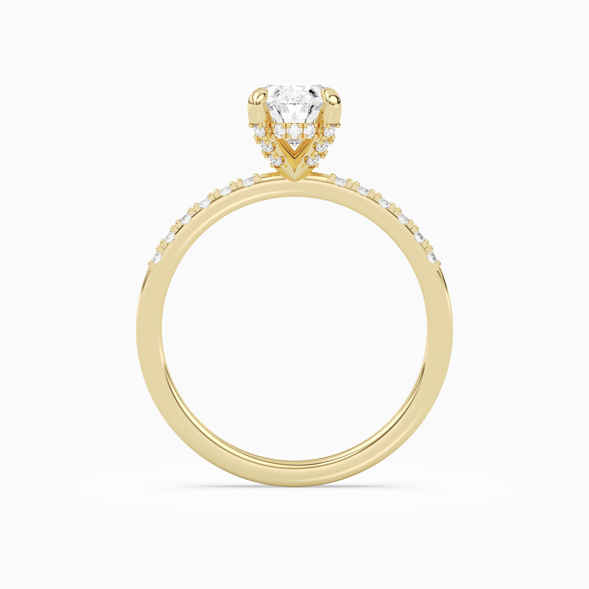 Oval Hidden Halo Accent Petite Pavé in 18K Yellow Gold side profile