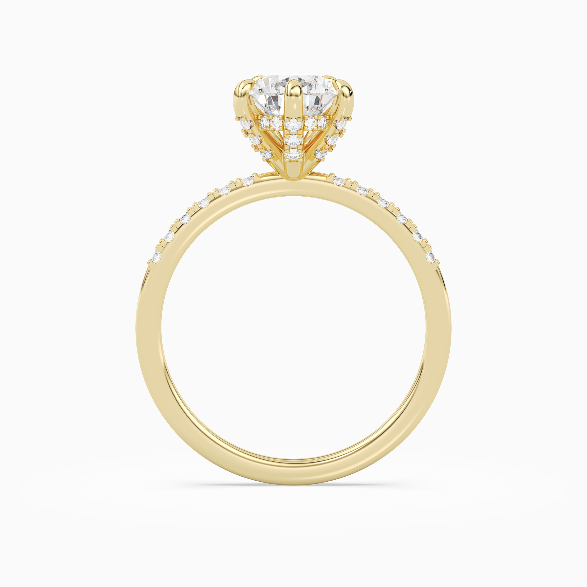 Pear Hidden Halo Accent Petite Pavé in 18K Yellow Gold side profile