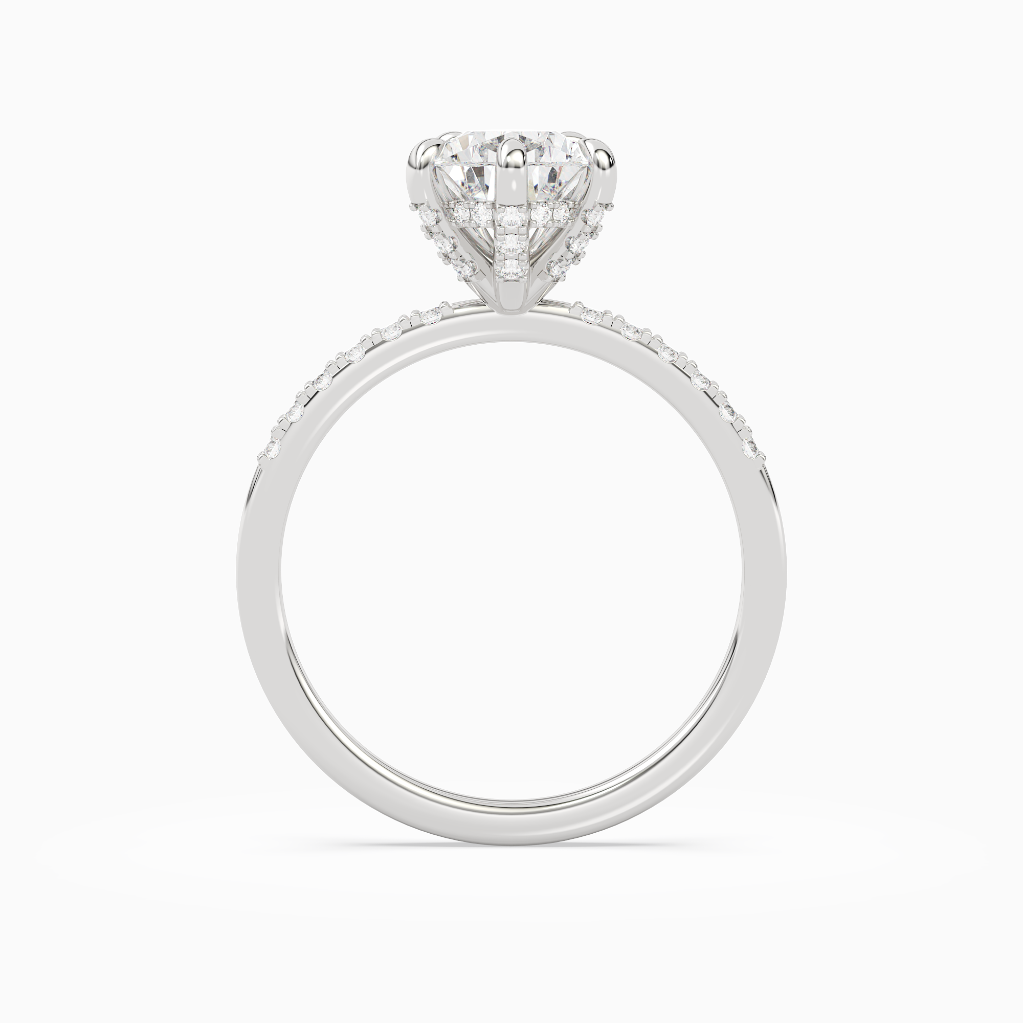 Pear Hidden Halo Accent Petite Pavé in Platinum side profile