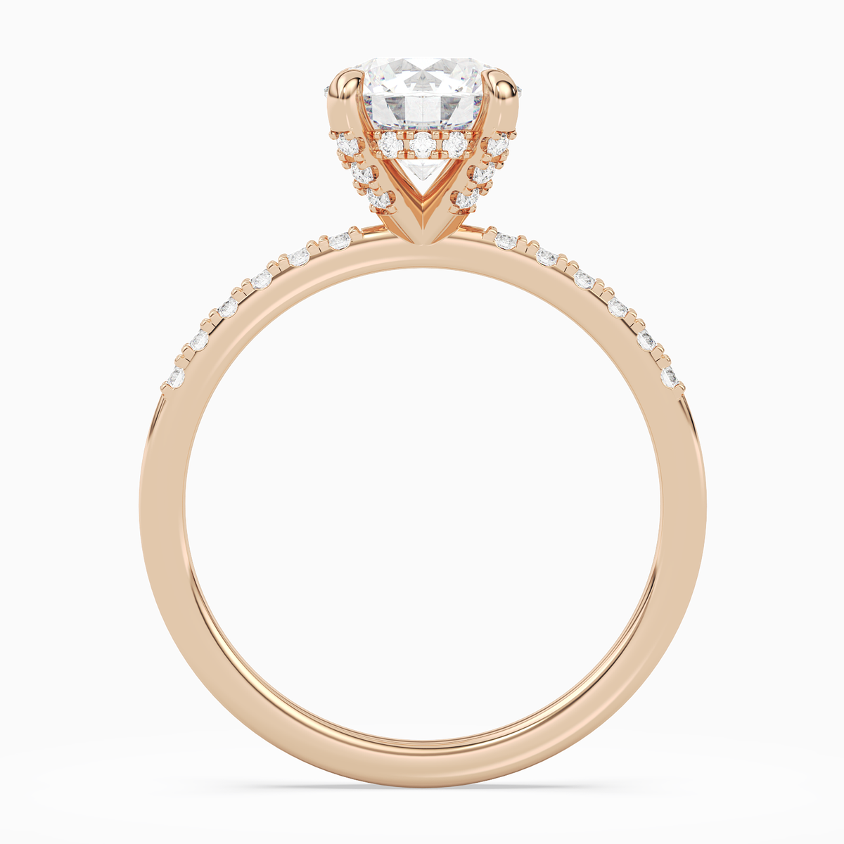 Round Hidden Halo Accent Petite Pavé in 14K Rose Gold side profile
