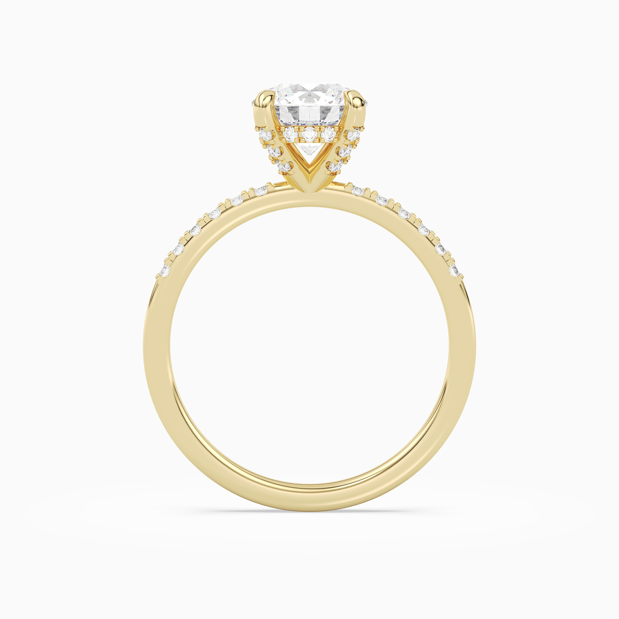 Round Hidden Halo Accent Petite Pavé in 18K Yellow Gold side profile
