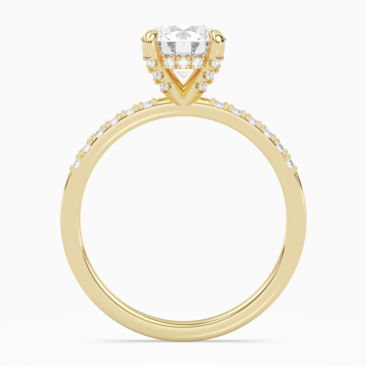 Round Hidden Halo Accent Petite Pavé in 18K Yellow Gold side profile