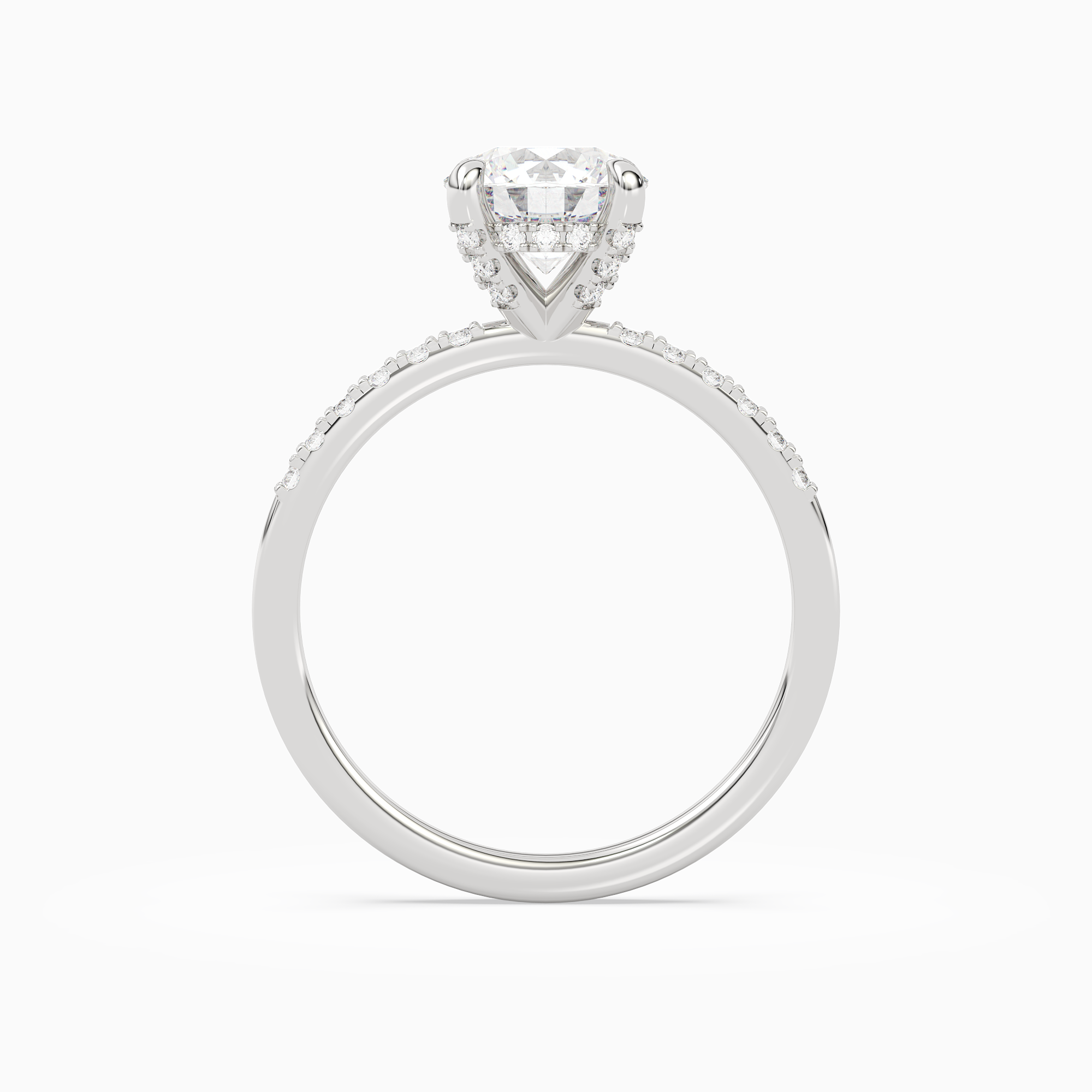 Round Hidden Halo Accent Petite Pavé in Platinum side profile