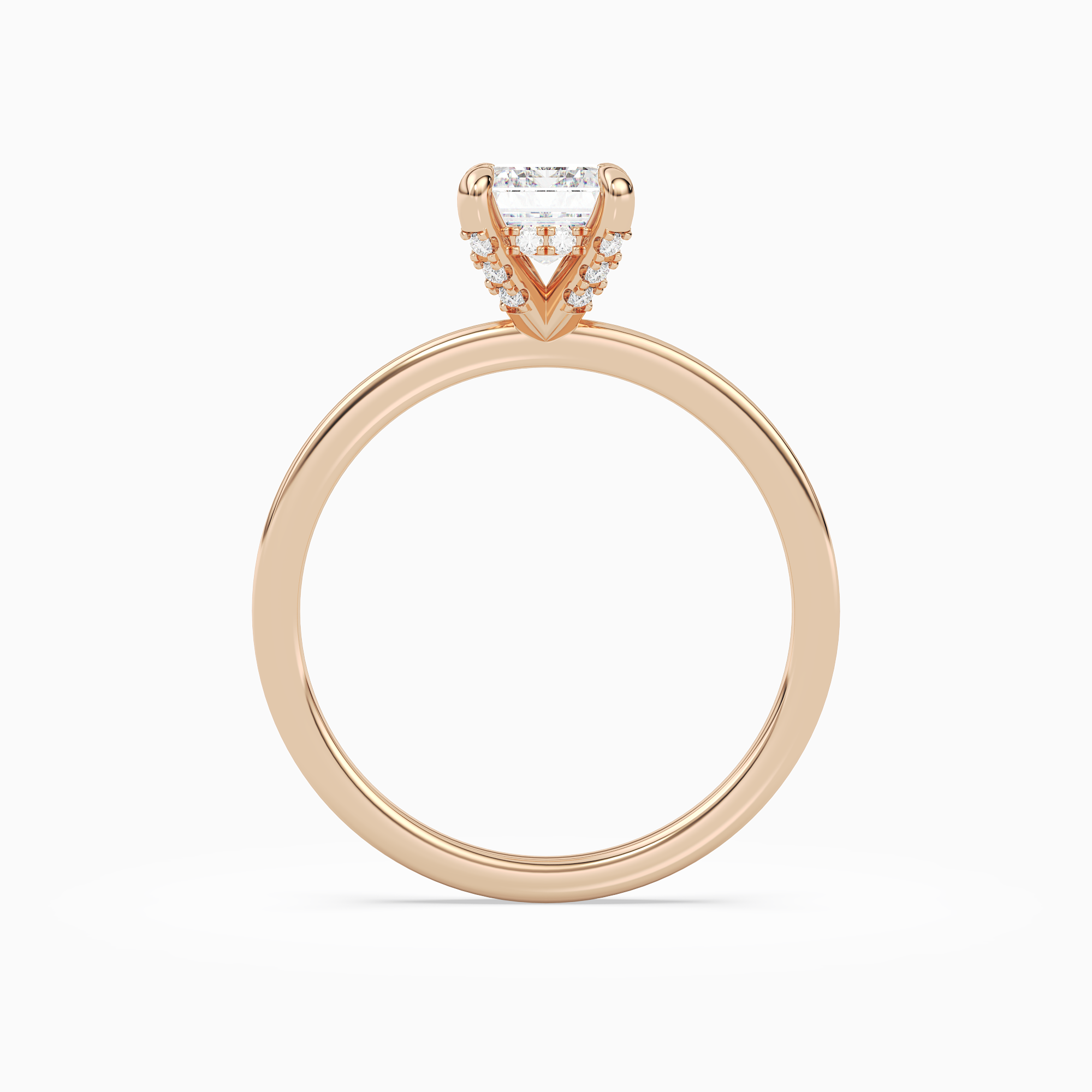 Emerald Hidden Halo Accent Plain in 14K Rose Gold side profile