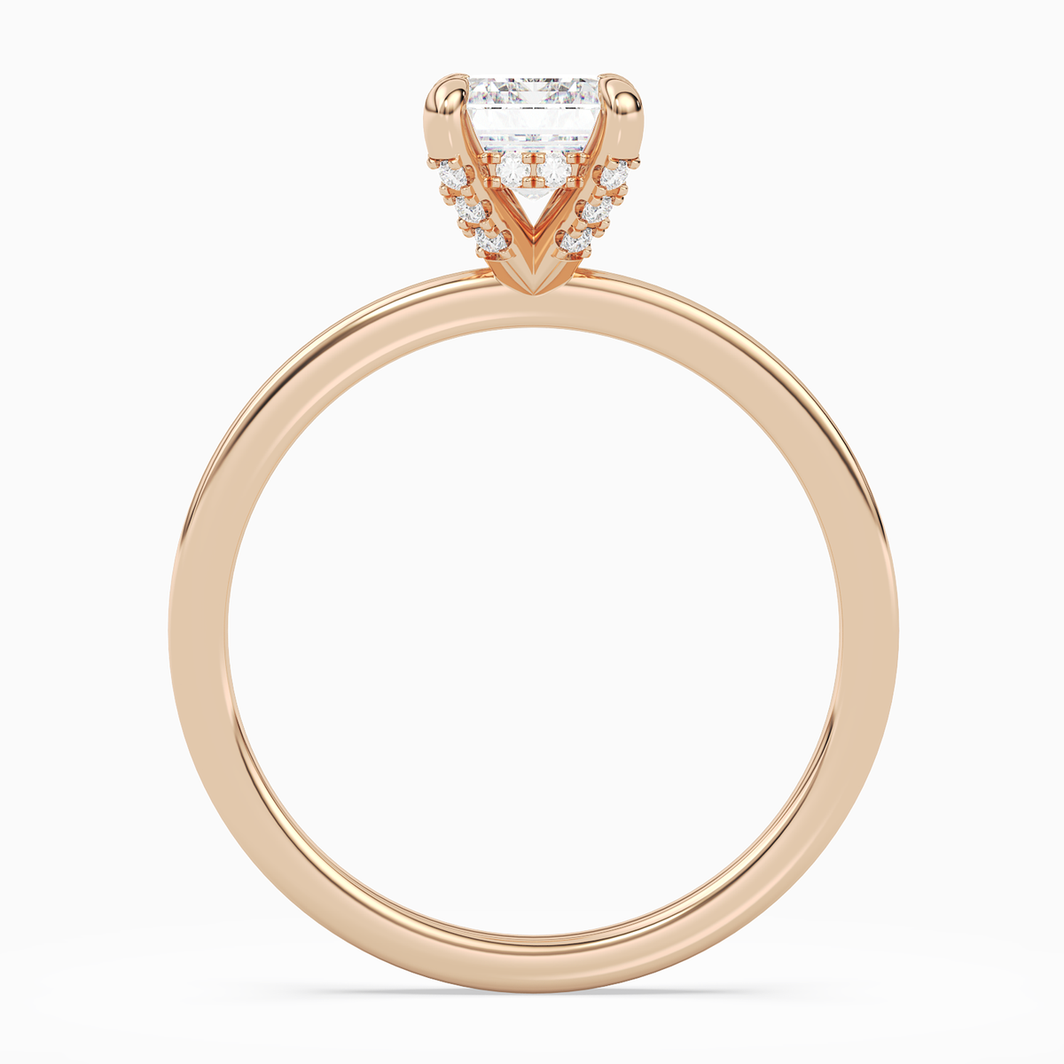 Emerald Hidden Halo Accent Plain in 14K Rose Gold side profile