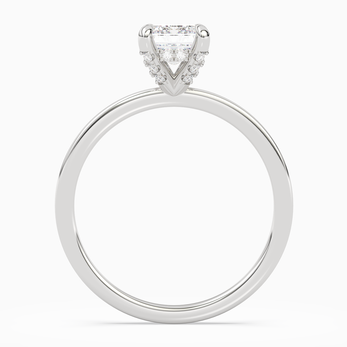 Emerald Hidden Halo Accent Plain in 14K White Gold side profile