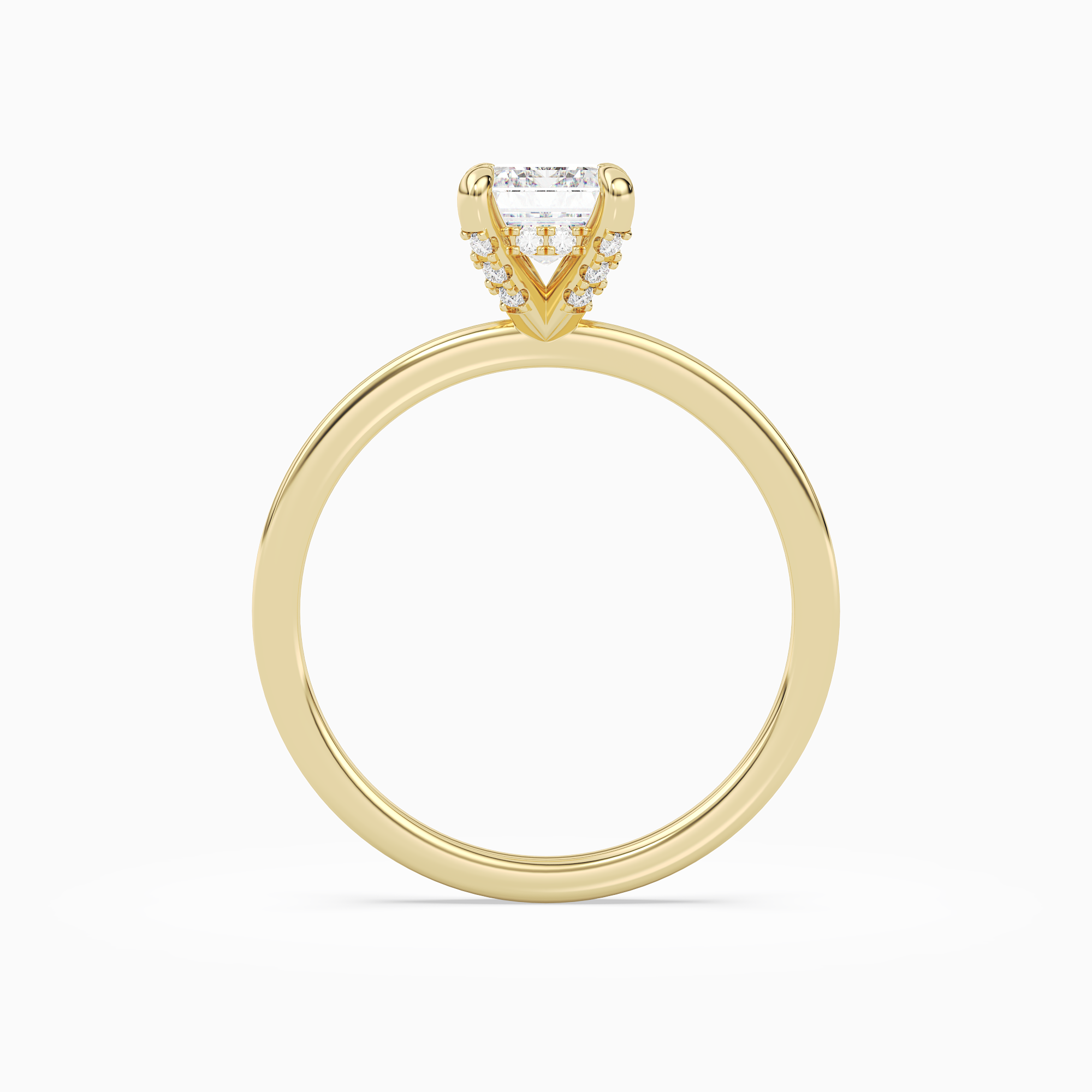 Emerald Hidden Halo Accent Plain in 14K Yellow Gold side profile