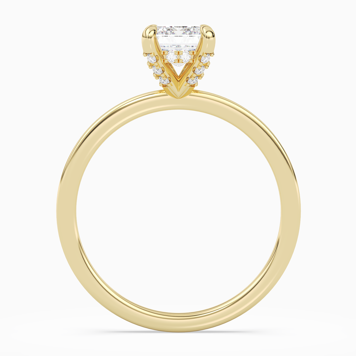 Emerald Hidden Halo Accent Plain in 18K Yellow Gold side profile