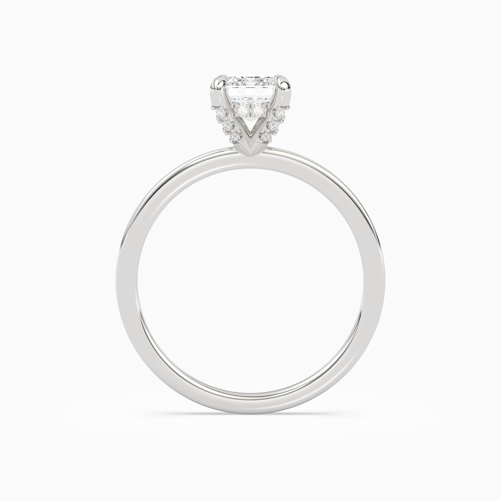 Emerald Hidden Halo Accent Plain in Platinum side profile