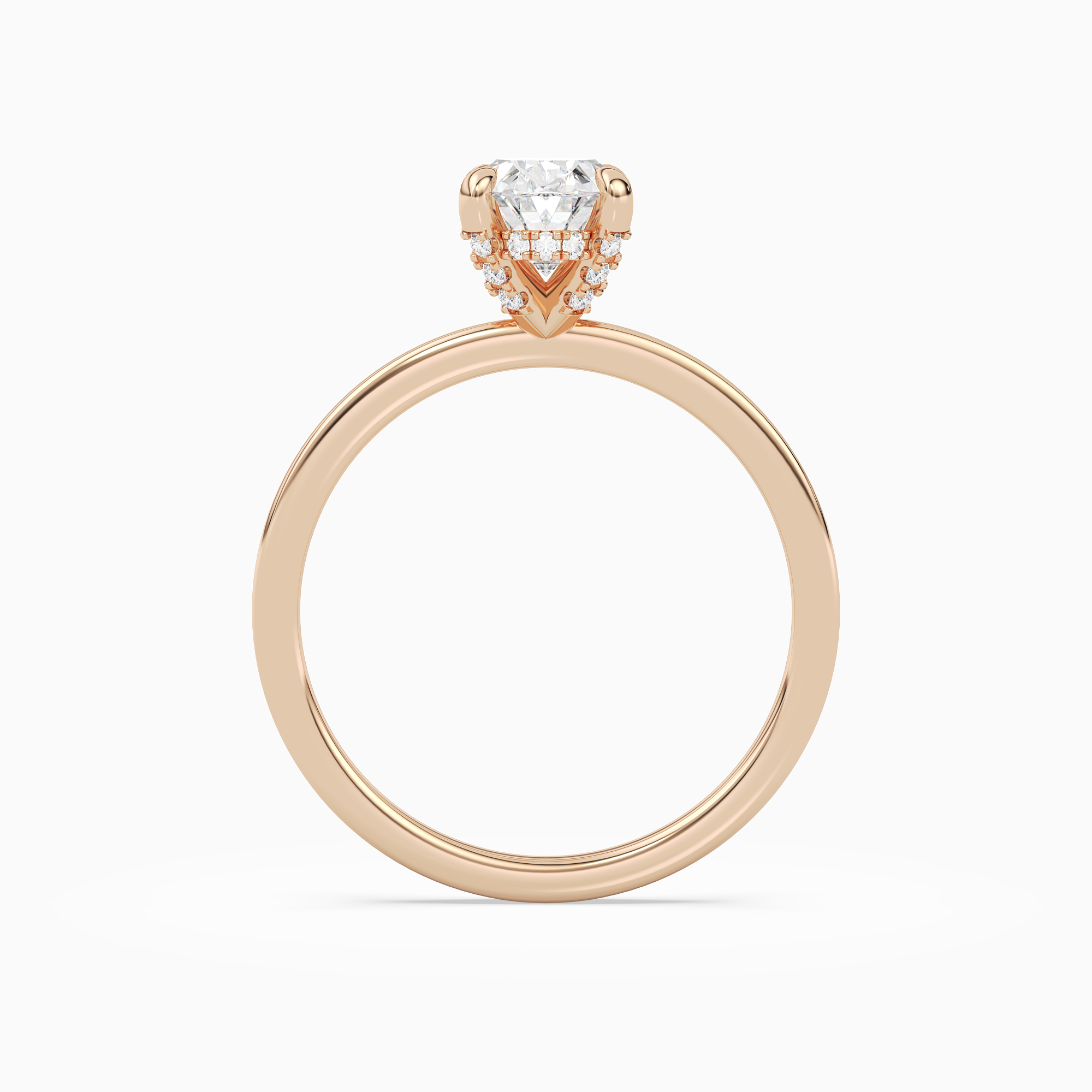 Oval Hidden Halo Accent Plain in 14K Rose Gold side profile