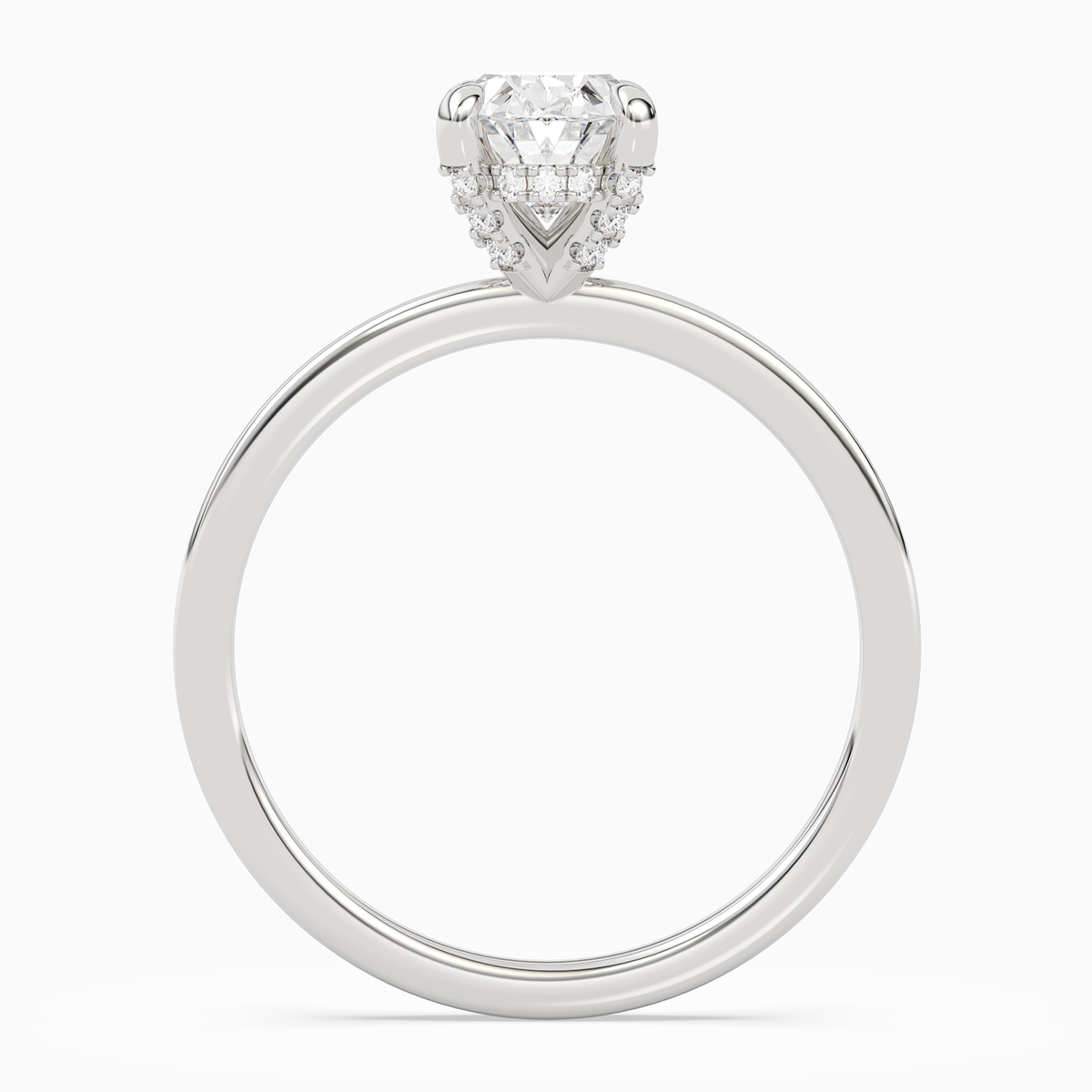 Oval Hidden Halo Accent Plain in 14K White Gold side profile