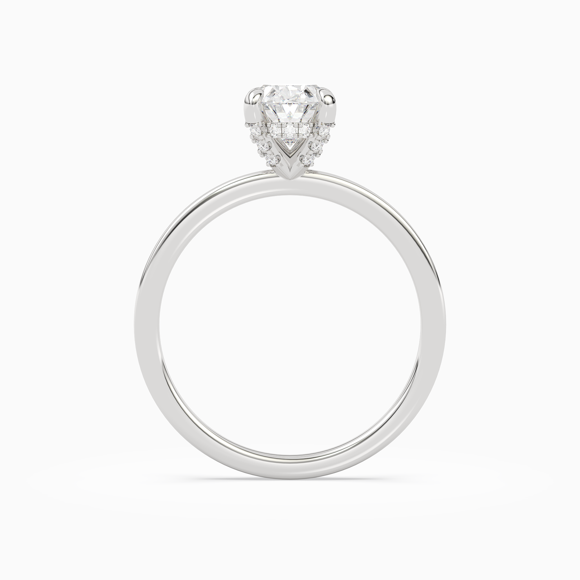 Oval Hidden Halo Accent Plain in Platinum side profile