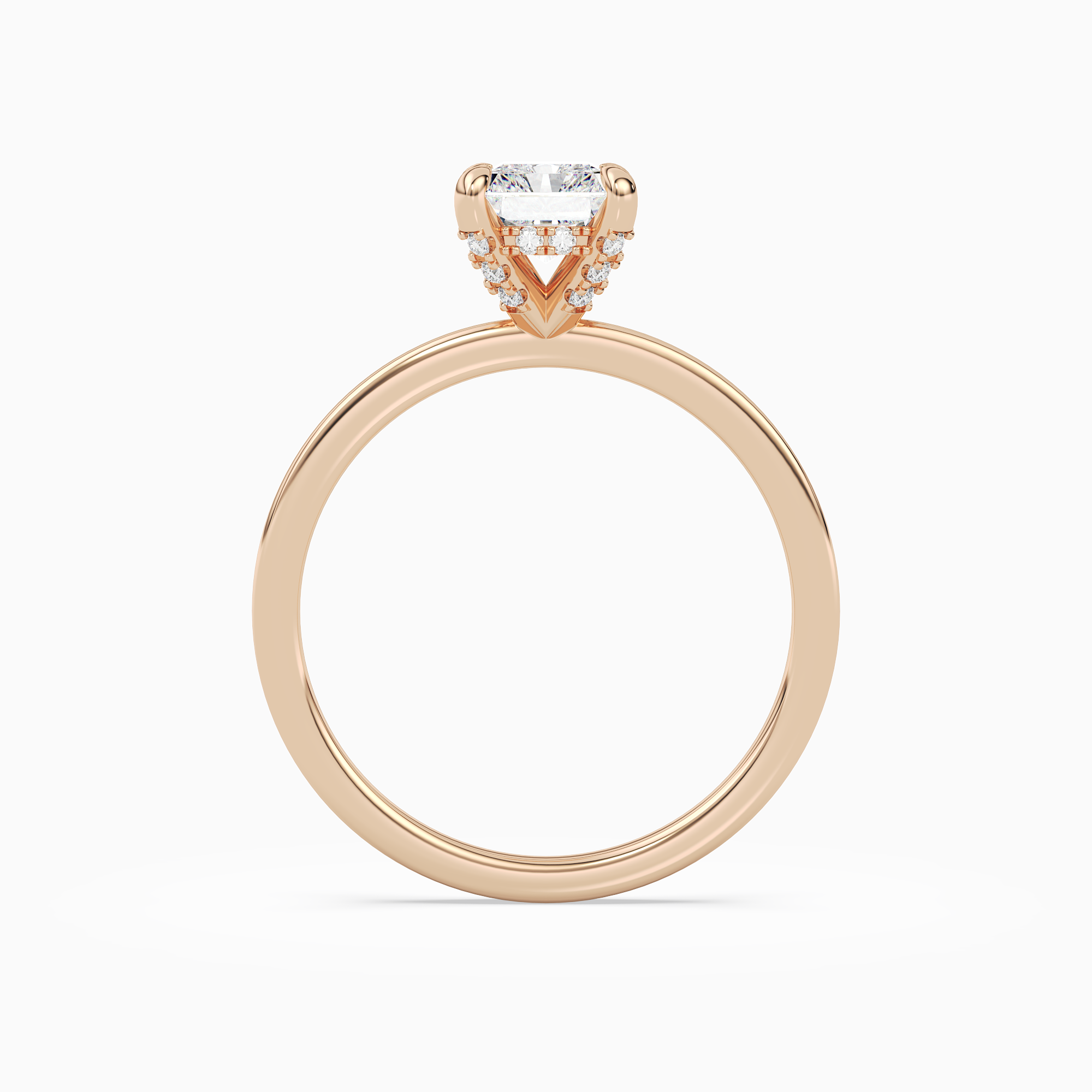 Radiant Hidden Halo Accent Plain in 14K Rose Gold side profile