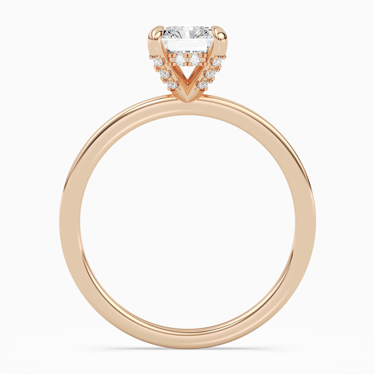 Radiant Hidden Halo Accent Plain in 14K Rose Gold side profile